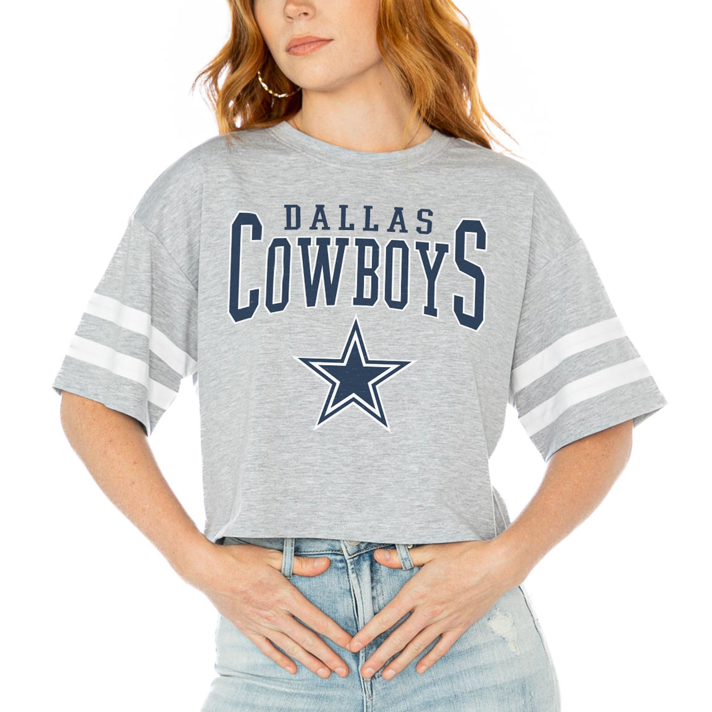 Women's Gameday Couture Gray Dallas Cowboys Gridiron Glam Cropped T-Shirt