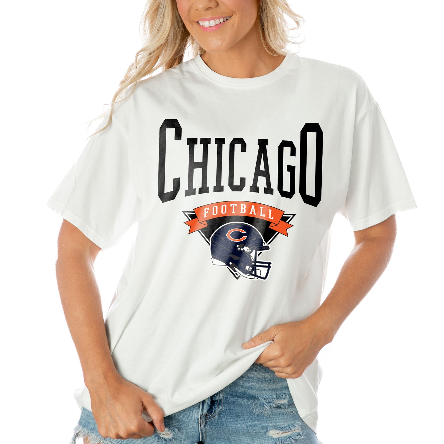Women's Gameday Couture White Chicago Bears Enforcer Relaxed T-Shirt
