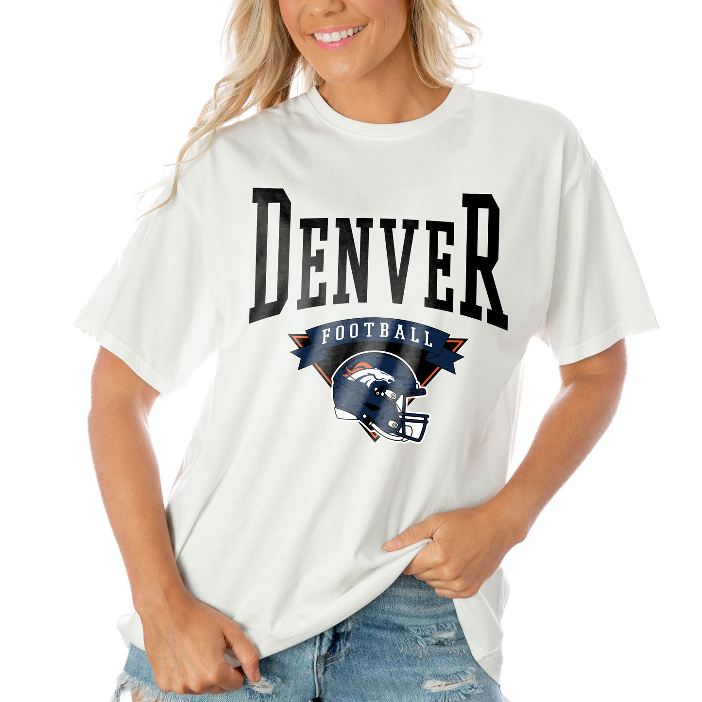 Women's Gameday Couture White Denver Broncos Enforcer Relaxed T-Shirt
