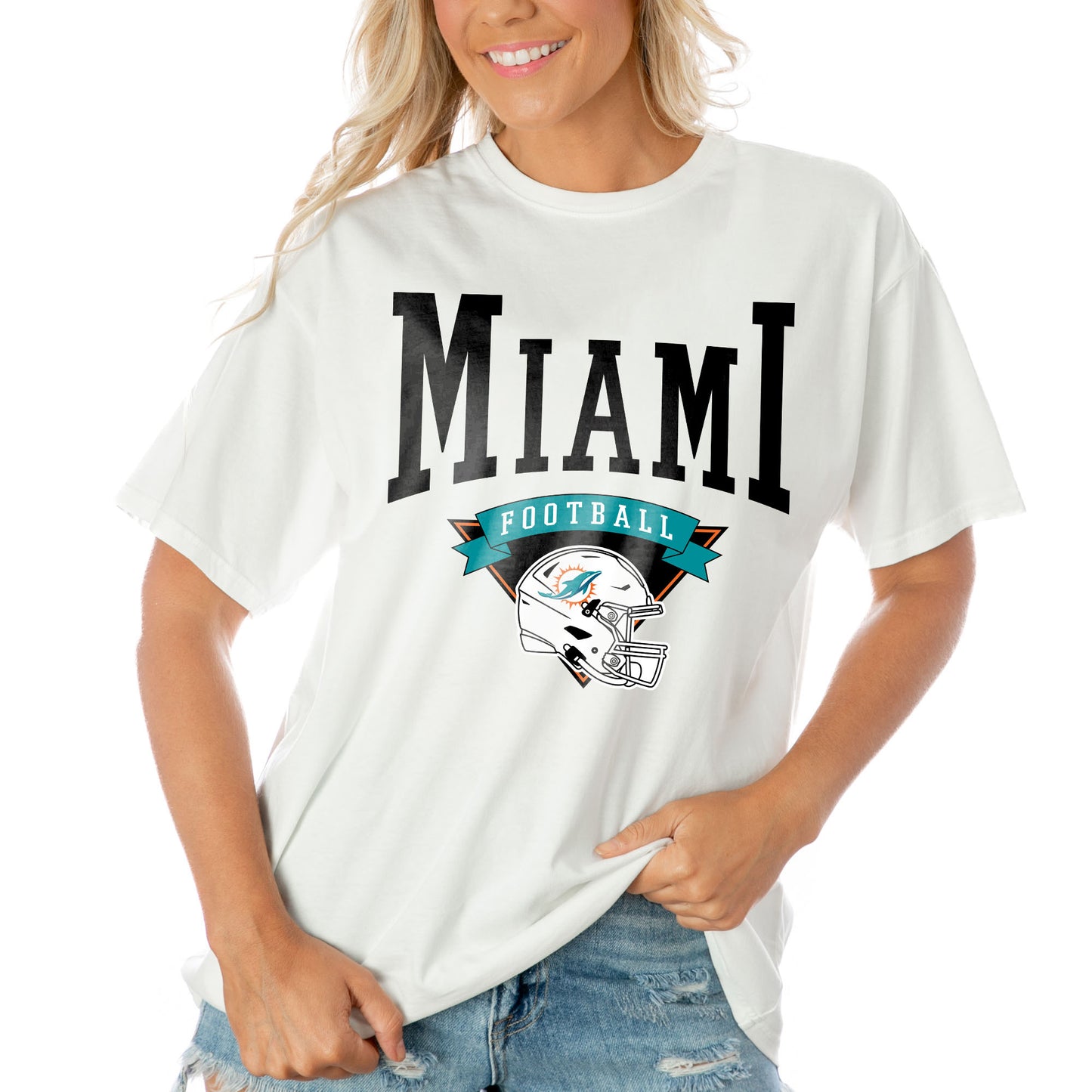 Women's Gameday Couture White Miami Dolphins Enforcer Relaxed T-Shirt