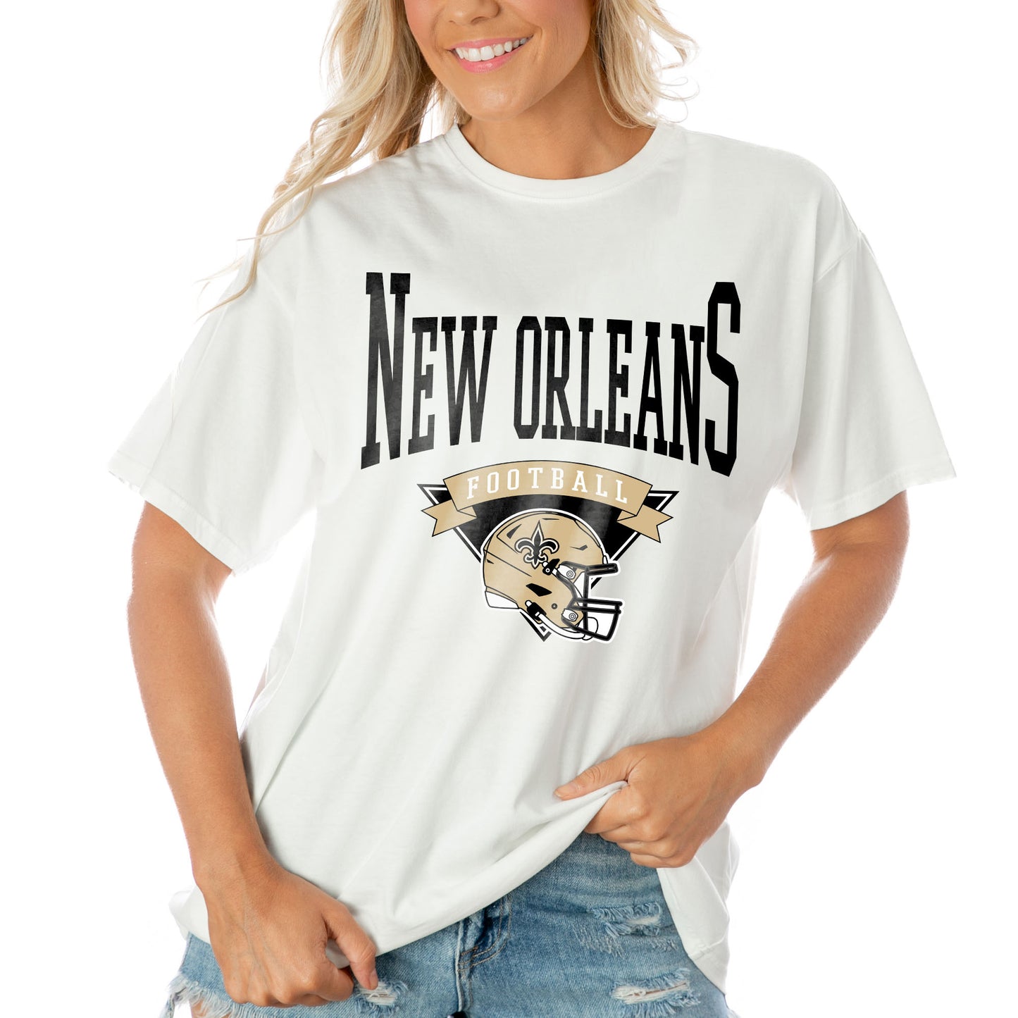 Women's Gameday Couture White New Orleans Saints Enforcer Relaxed T-Shirt