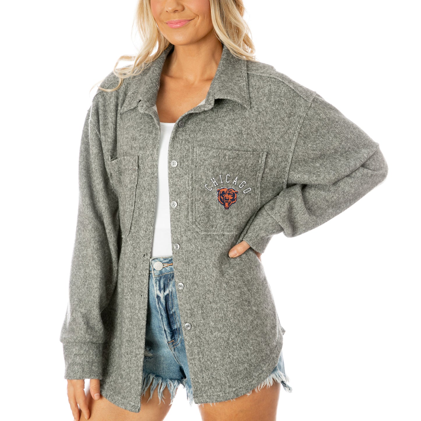 Women's Gameday Couture Gray Chicago Bears Long Pass Button-Up Shacket