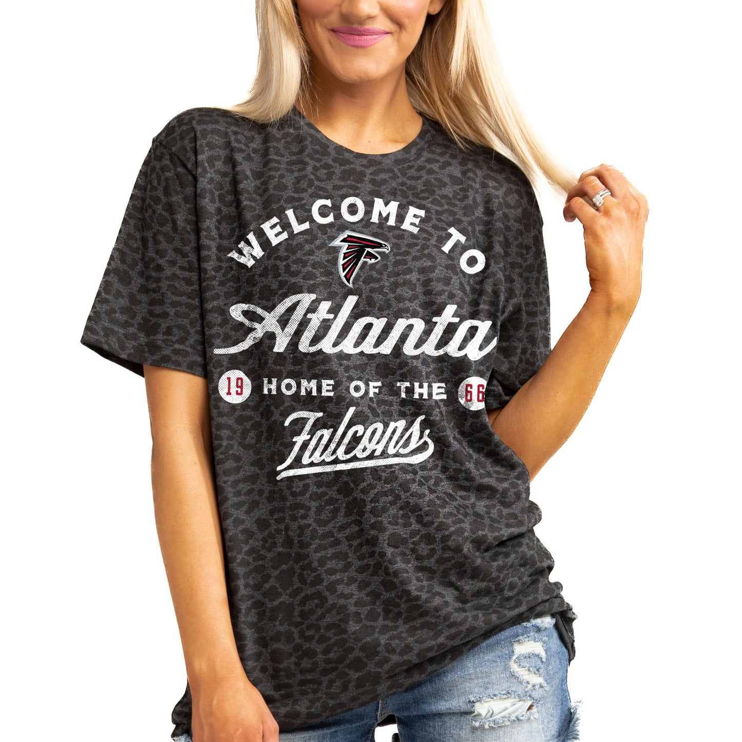 Women's Gameday Couture Charcoal Atlanta Falcons Wildcat Blitz Tonal Leopard T-Shirt