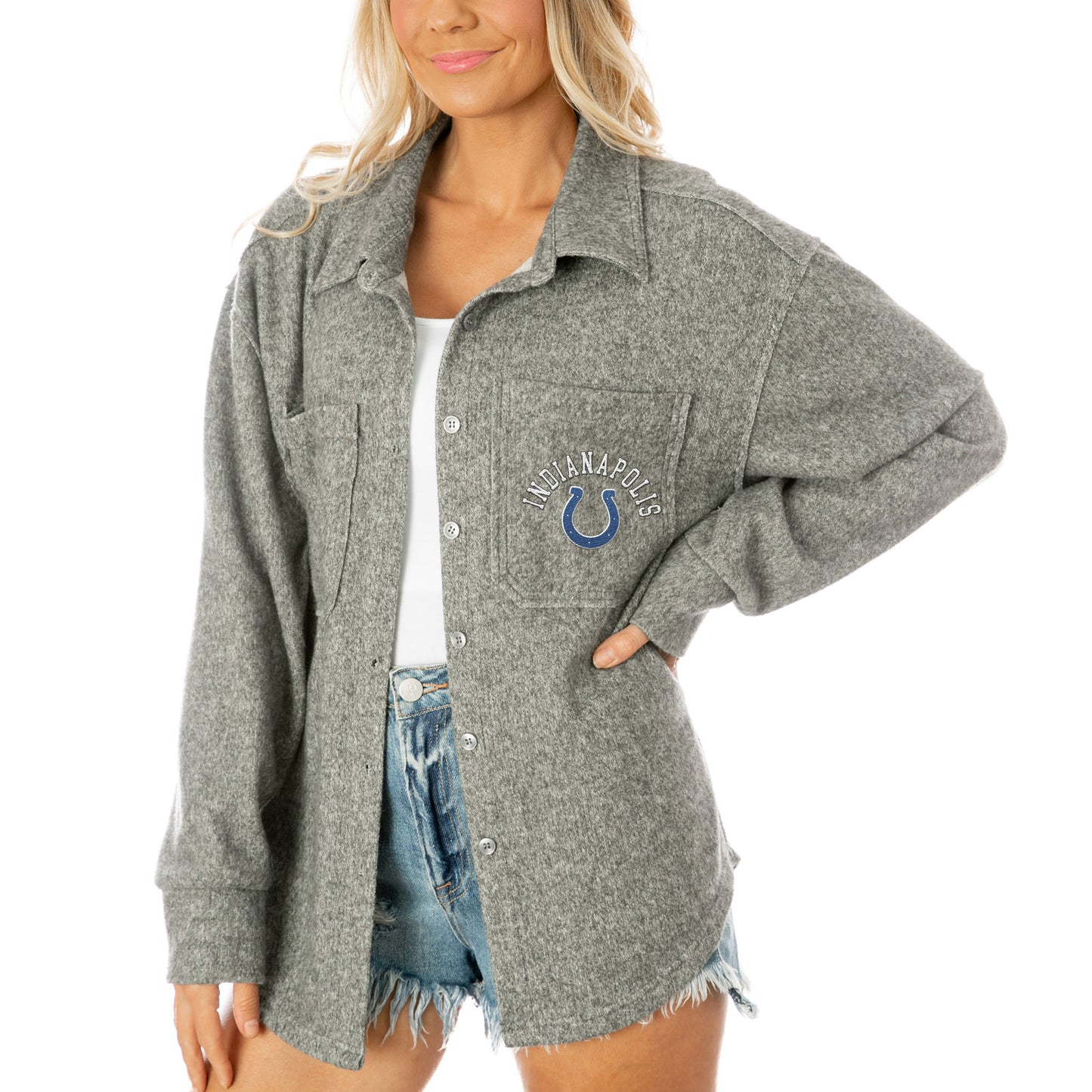 Women's Gameday Couture Gray Indianapolis Colts Long Pass Button-Up Shacket
