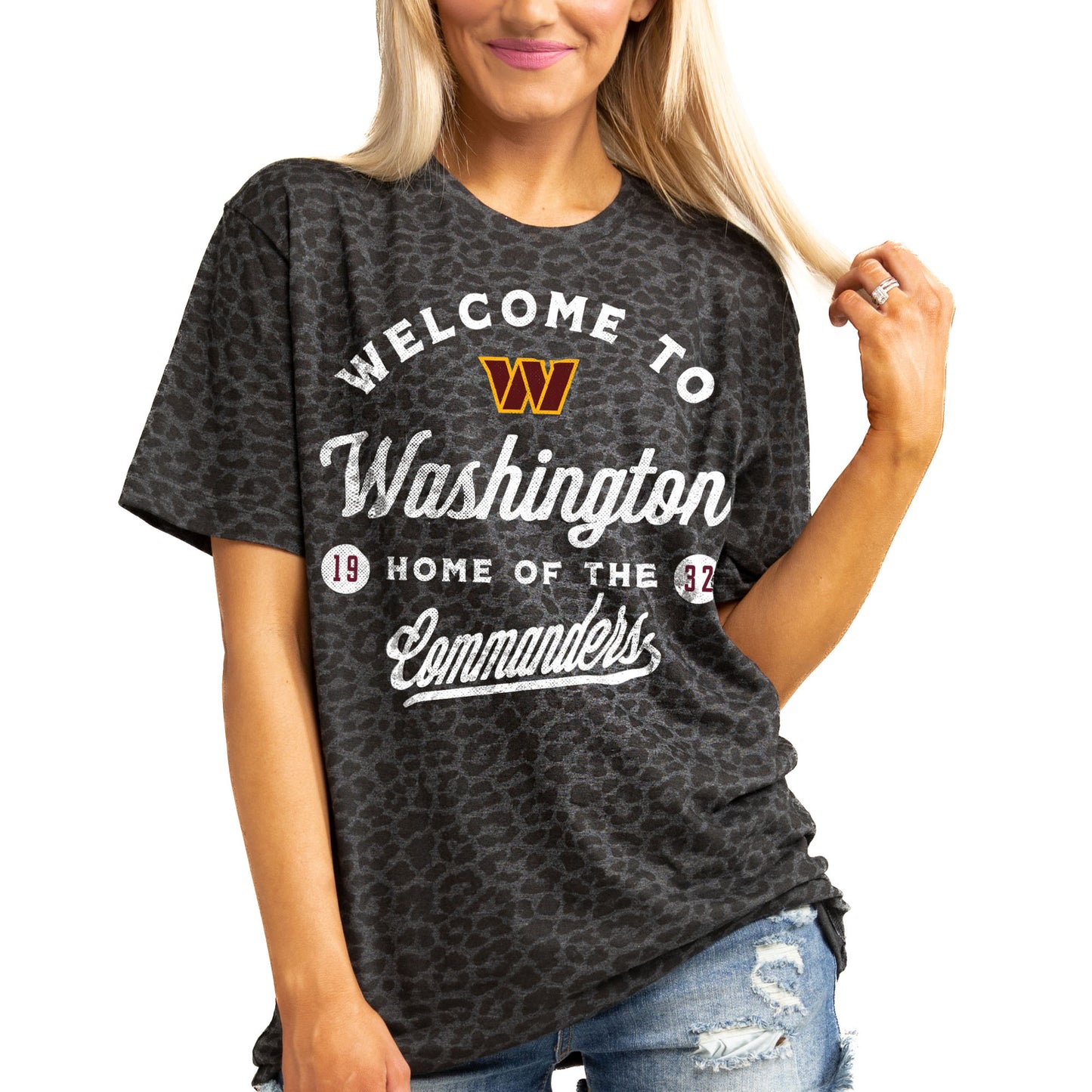 Women's Gameday Couture Charcoal Washington Commanders Wildcat Blitz Tonal Leopard T-Shirt