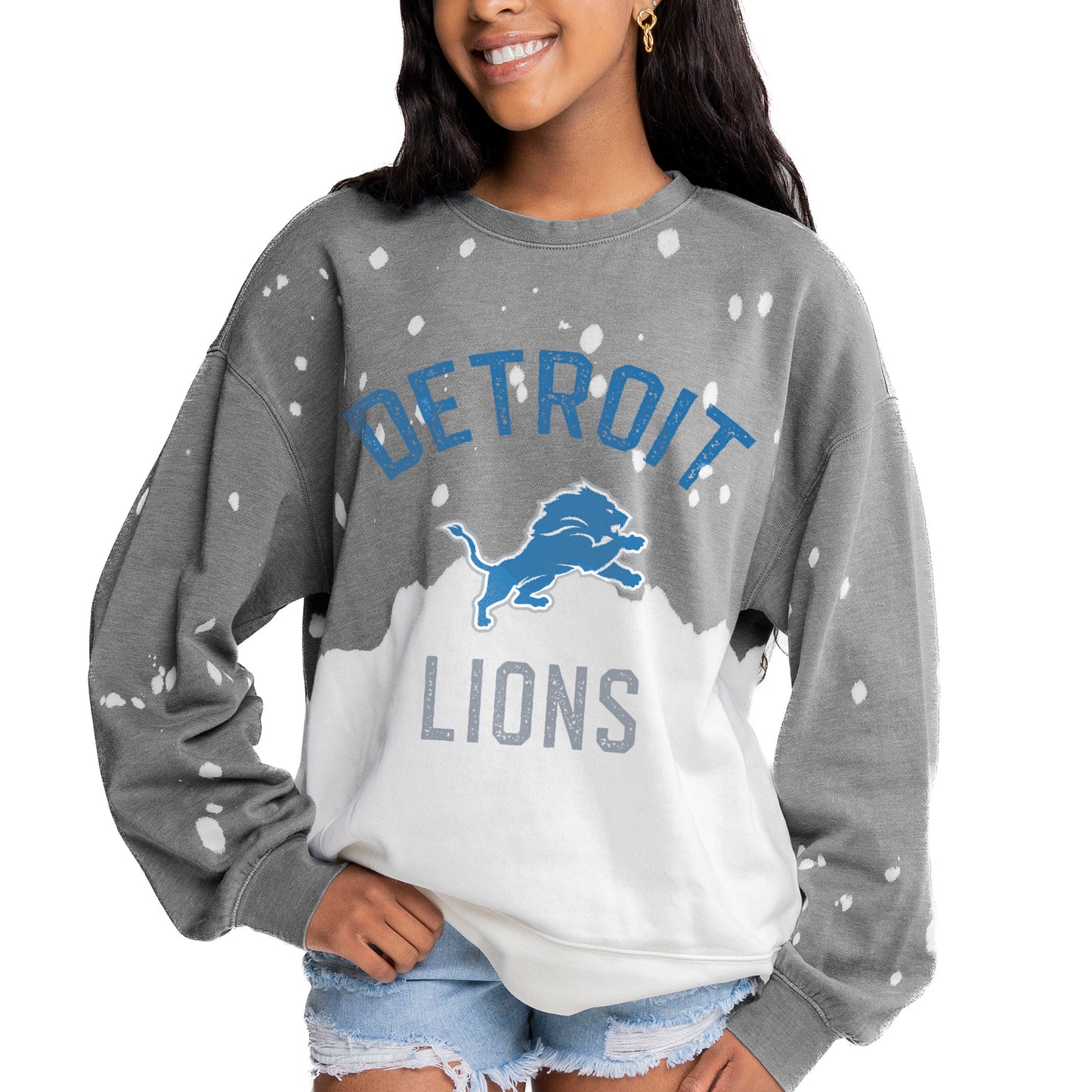 Women's Gameday Couture Gray Detroit Lions Coin Toss Faded French Terry Pullover Sweatshirt