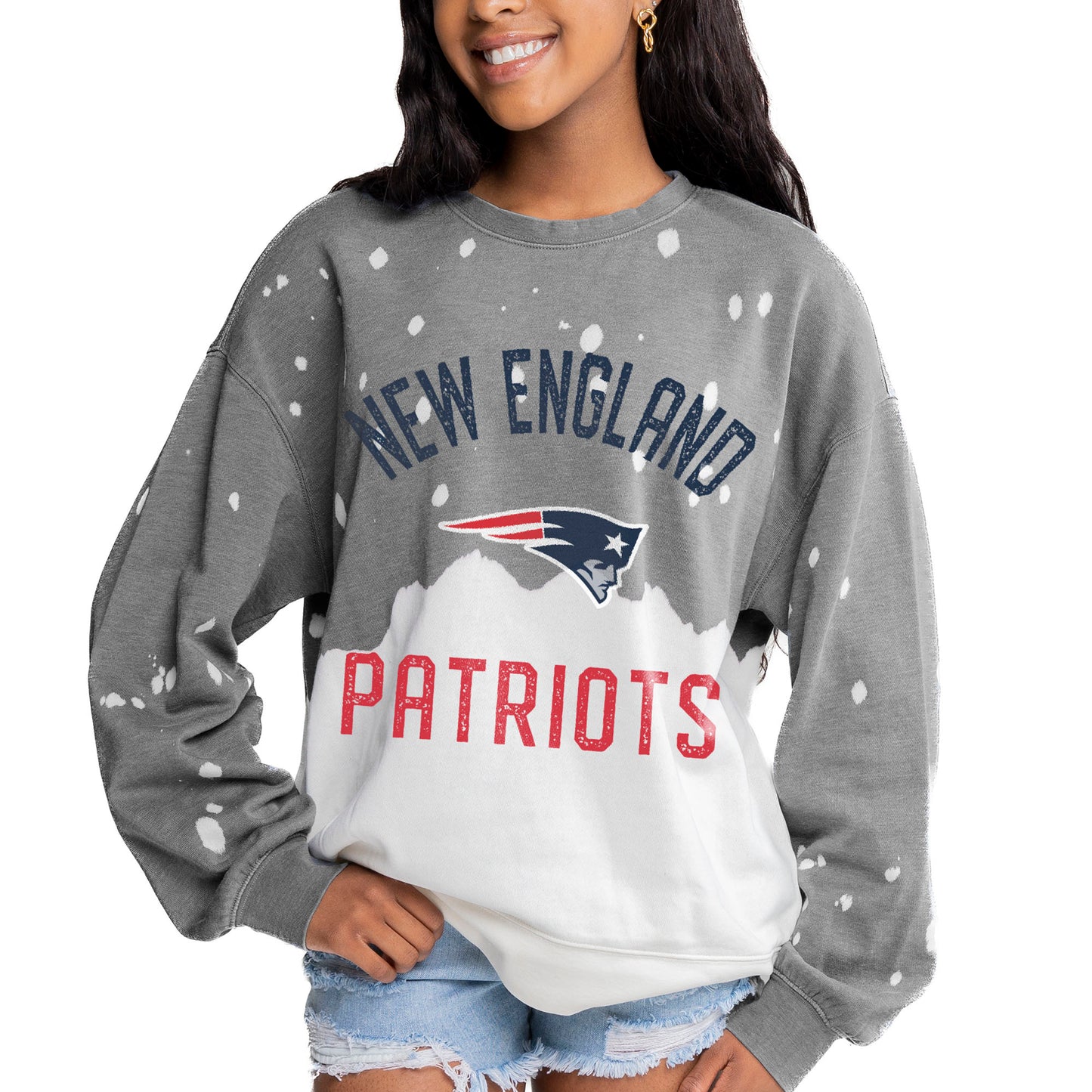 Women's Gameday Couture Gray New England Patriots Coin Toss Faded French Terry Pullover Sweatshirt