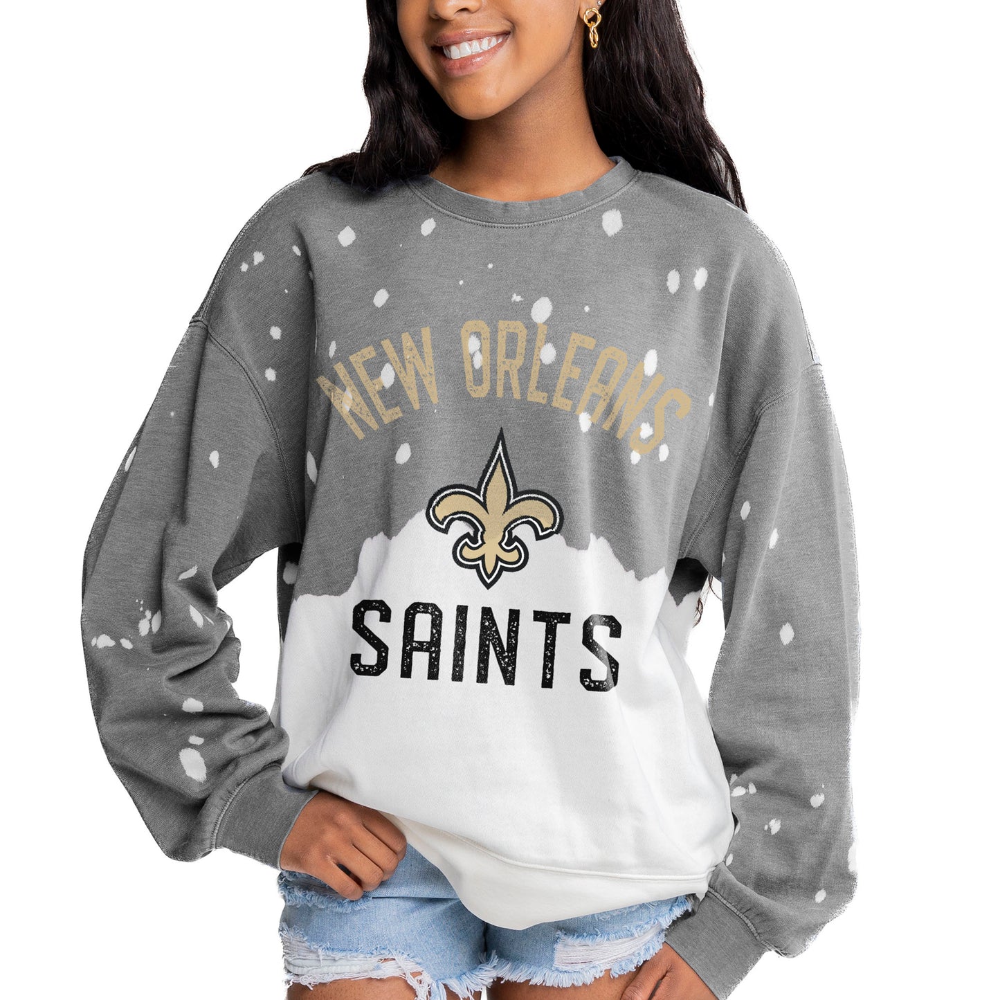 Women's Gameday Couture Gray New Orleans Saints Coin Toss Faded French Terry Pullover Sweatshirt