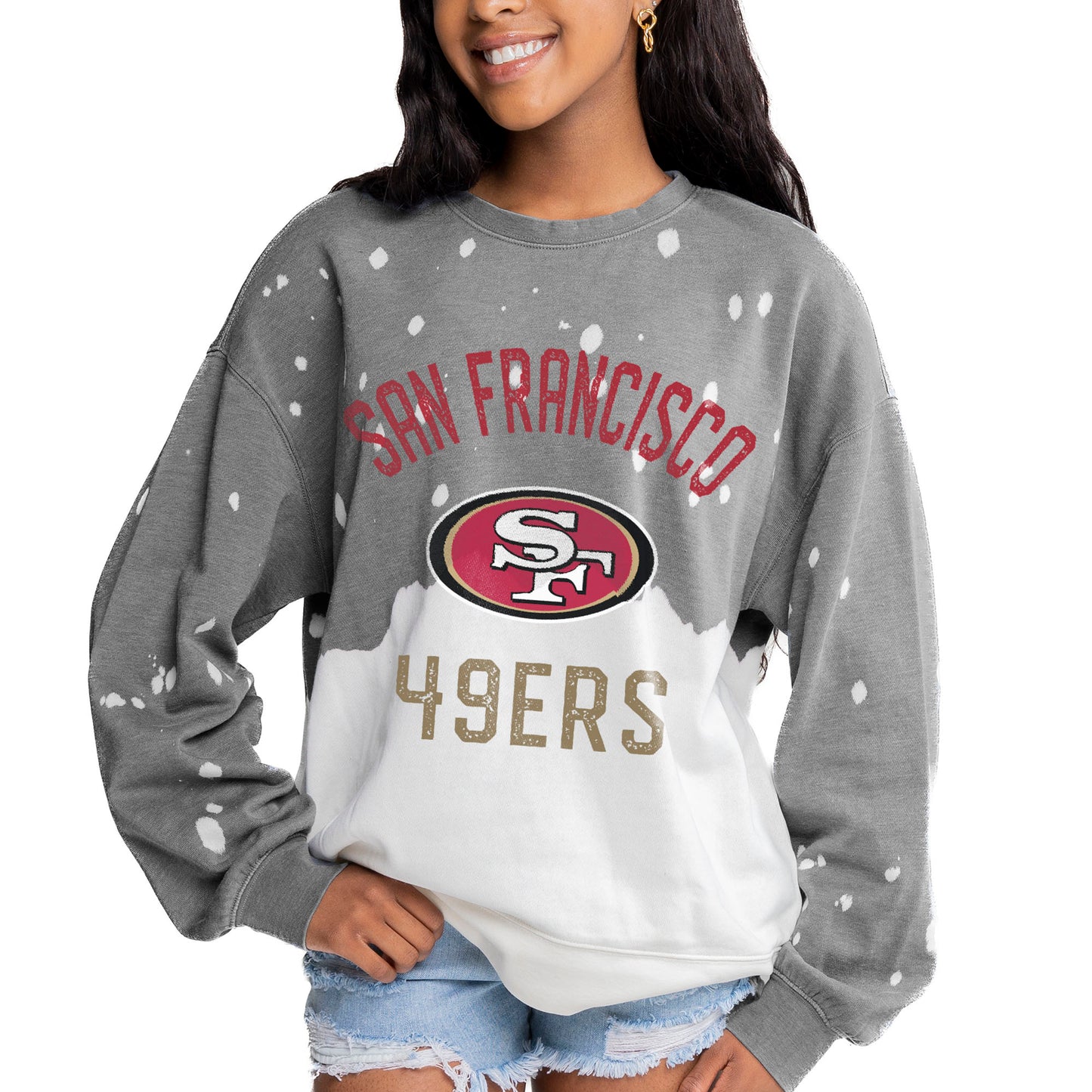 Women's Gameday Couture Gray San Francisco 49ers Coin Toss Faded French Terry Pullover Sweatshirt