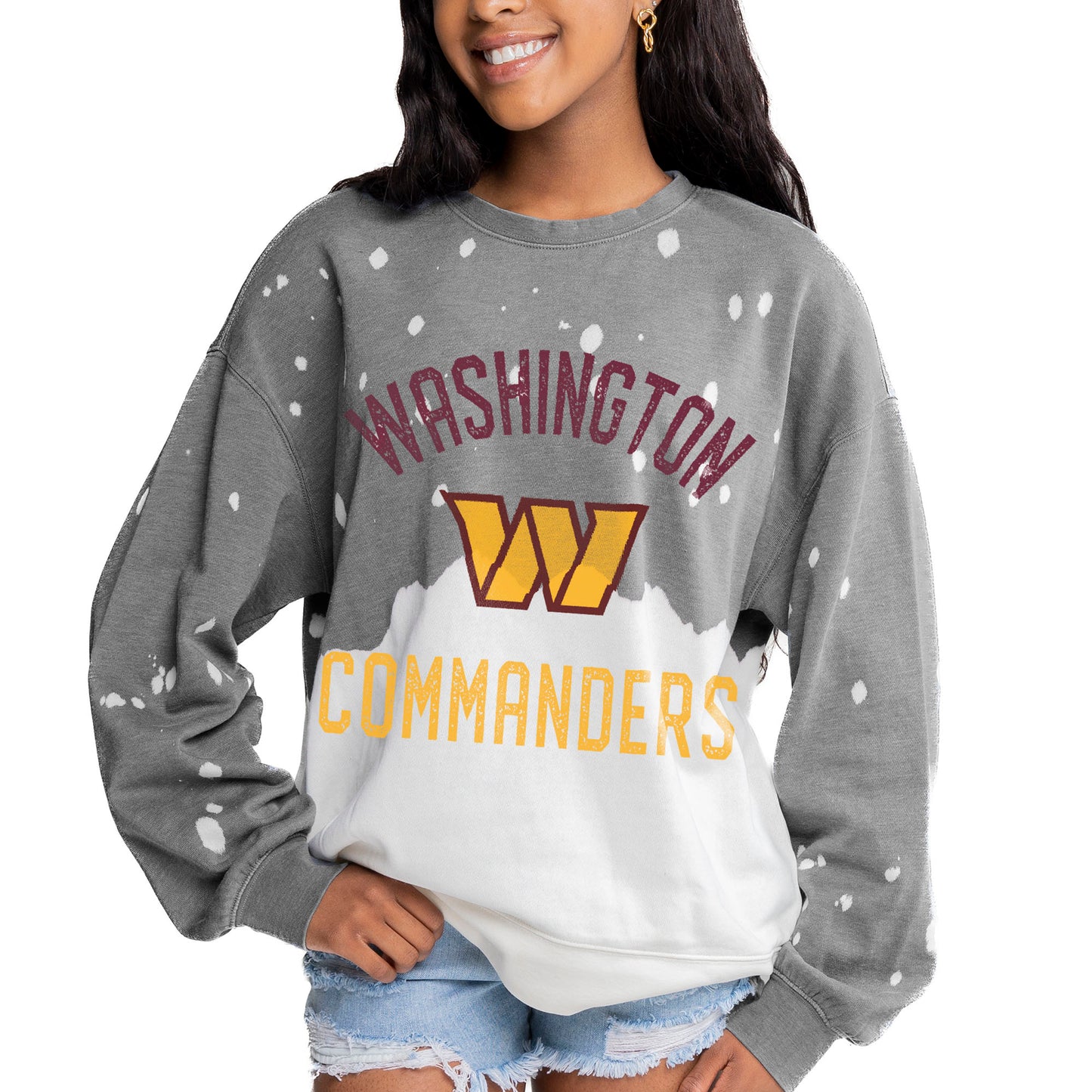 Women's Gameday Couture Gray Washington Commanders Coin Toss Faded French Terry Pullover Sweatshirt