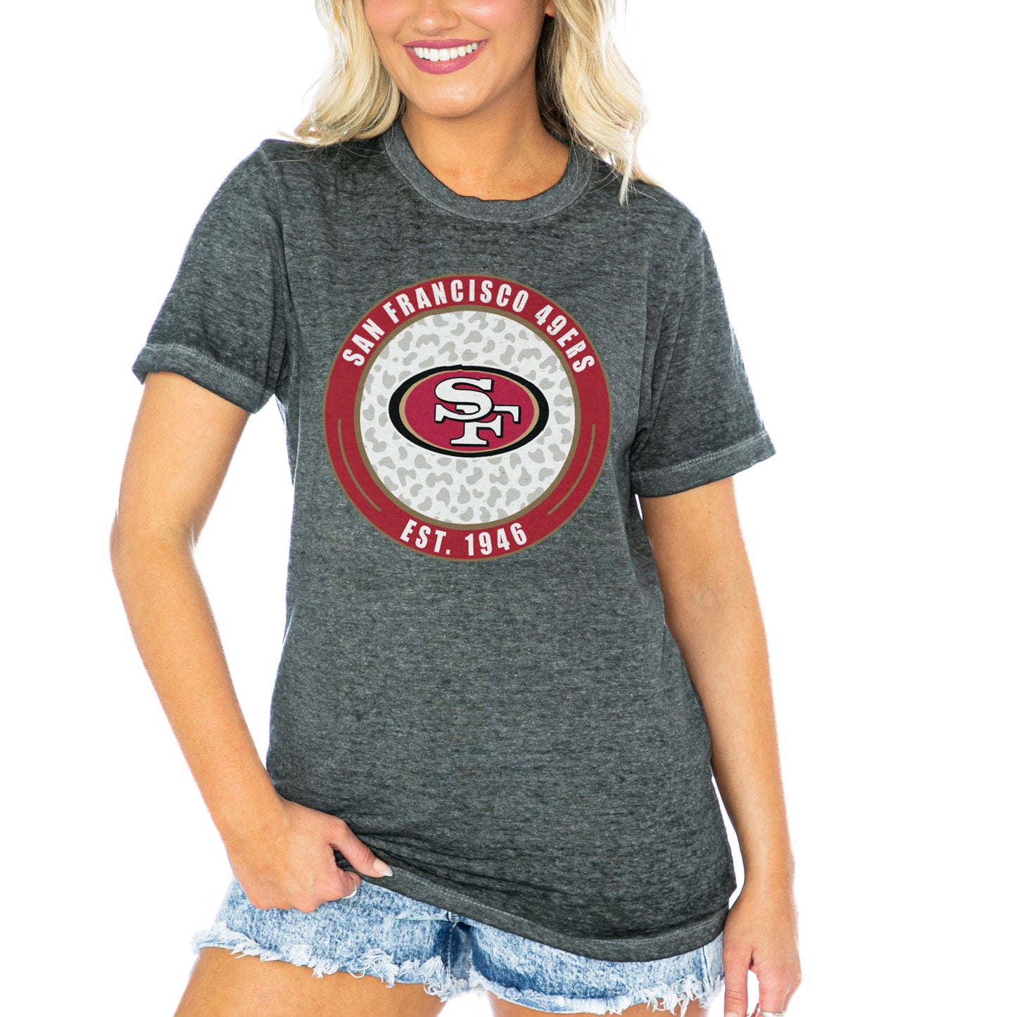 Women's Gameday Couture Charcoal San Francisco 49ers First And Goal Burnout T-Shirt