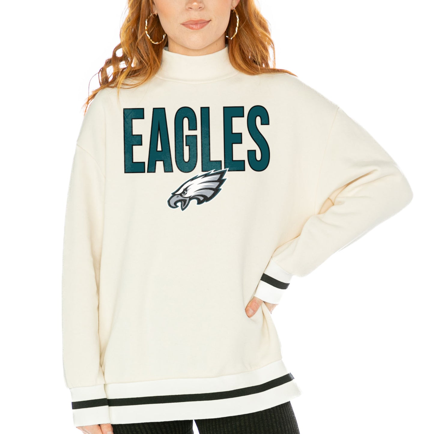 Women's Gameday Couture White Philadelphia Eagles End Zone Envy Mock Neck Fleece Pullover Sweatshirt