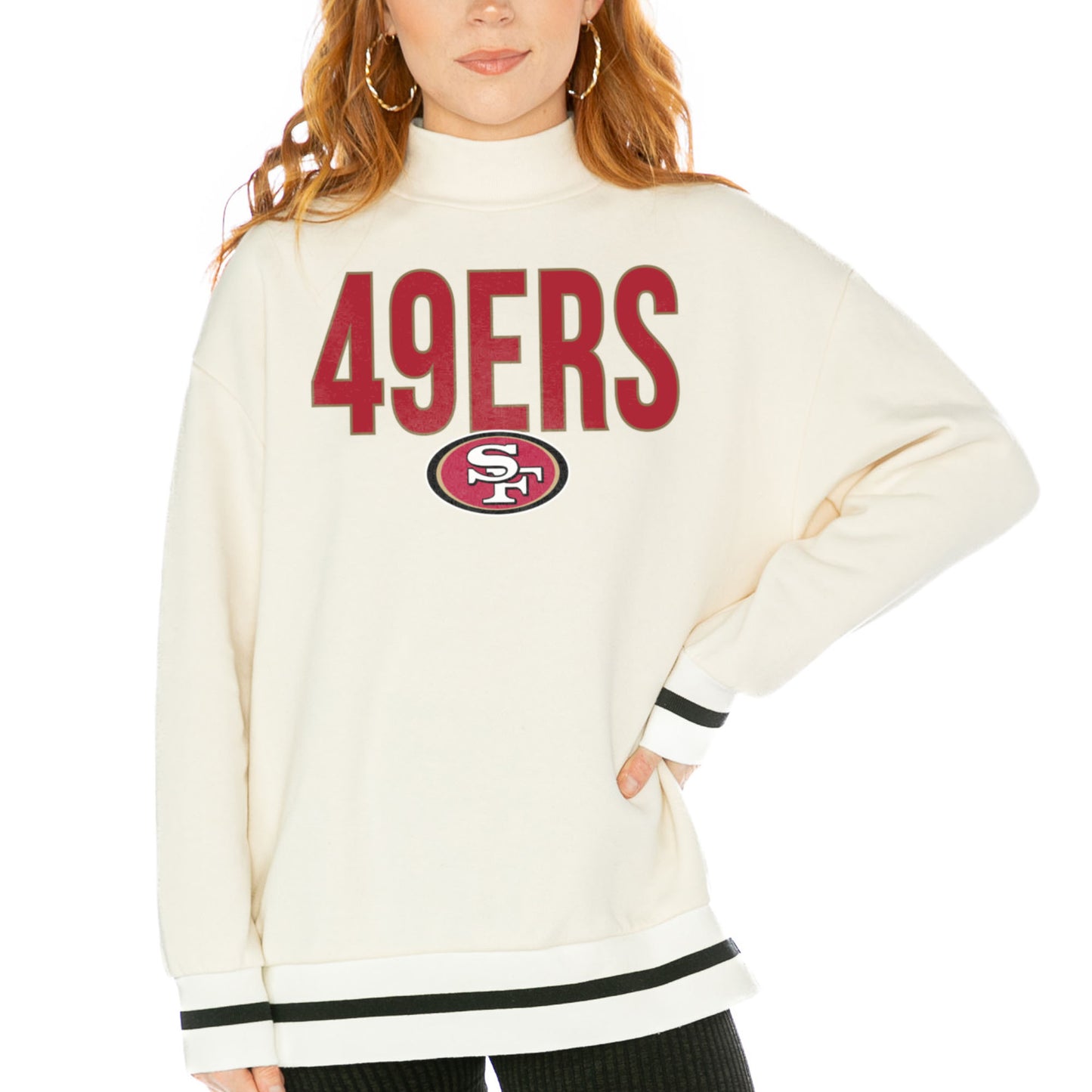 Women's Gameday Couture White San Francisco 49ers End Zone Envy Mock Neck Fleece Pullover Sweatshirt