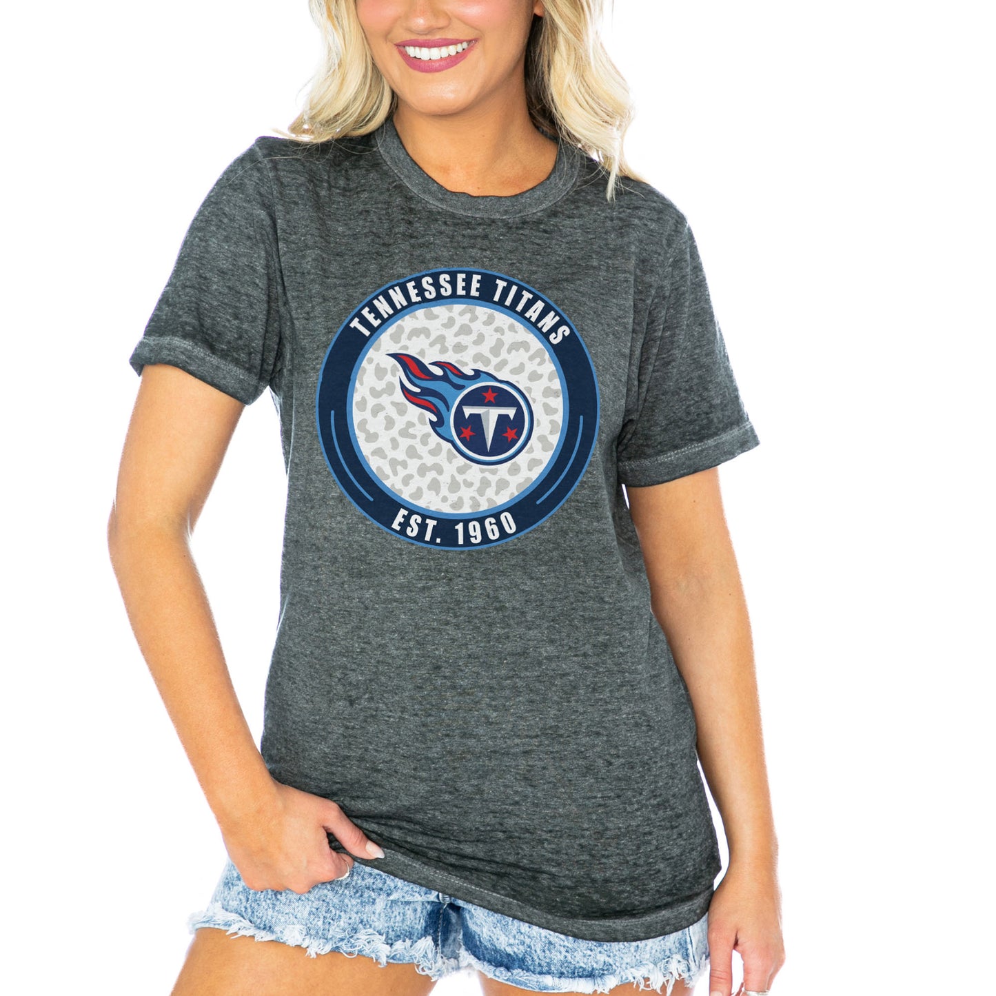 Women's Gameday Couture Charcoal Tennessee Titans First And Goal Burnout T-Shirt