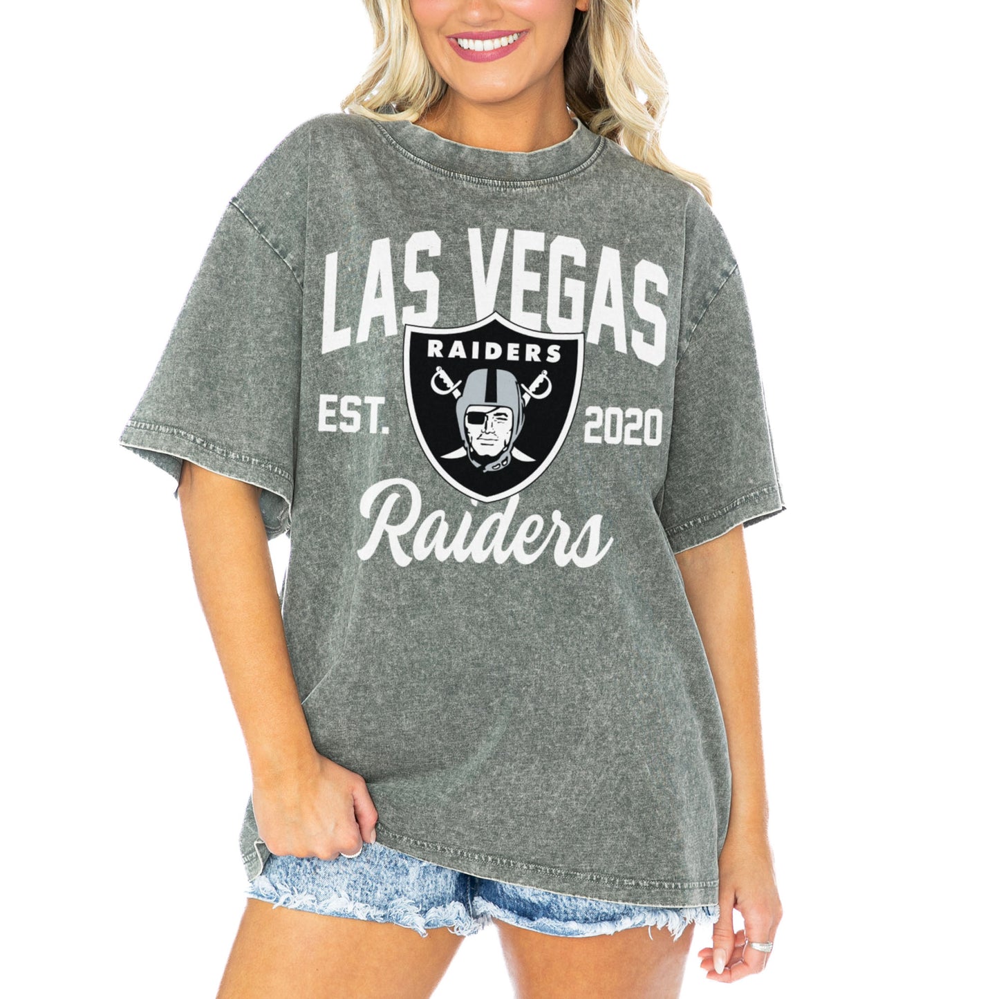 Women's Gameday Couture Gray Las Vegas Raiders Tackle Titan Boyfriend Washed T-Shirt
