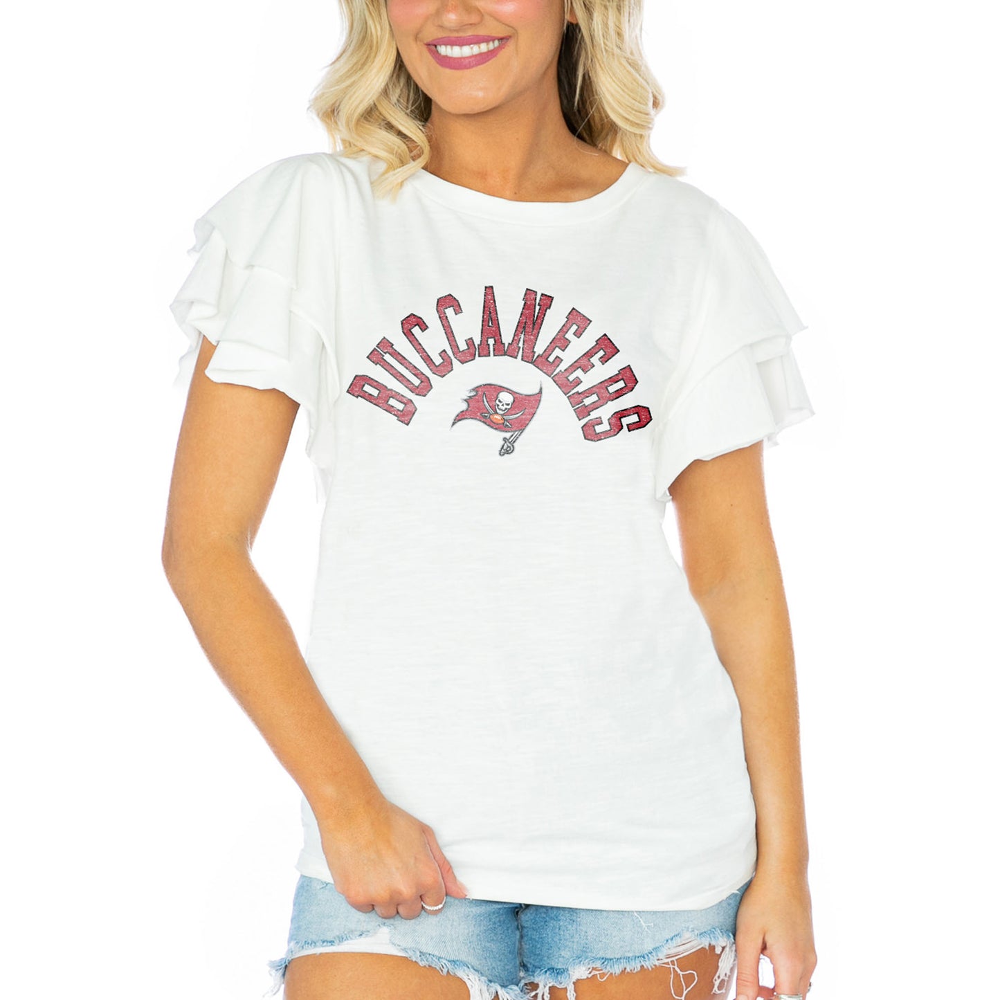 Women's Gameday Couture White Tampa Bay Buccaneers Valkyrie Ruffle Sleeve Lightweight Top