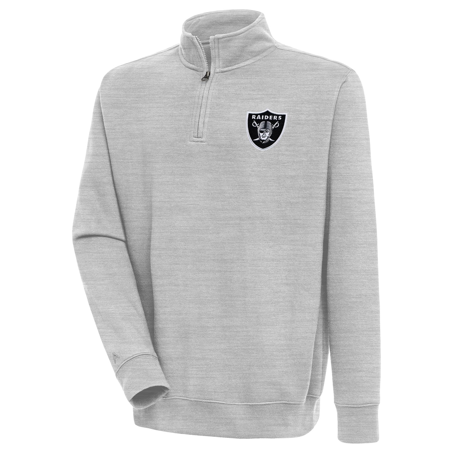 Men's Antigua Heather Gray Las Vegas Raiders Victory Quarter-Zip Pullover Top