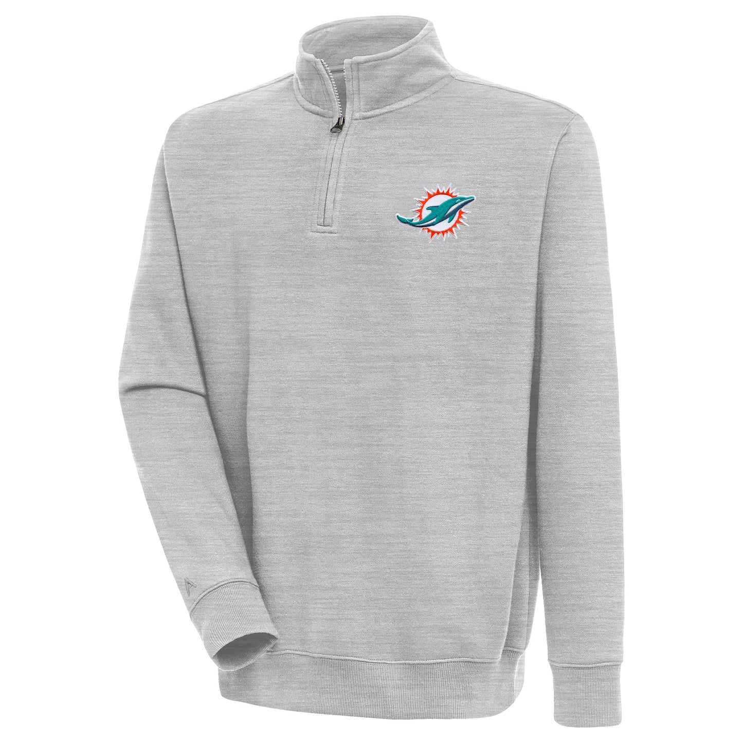 Men's Antigua Heather Gray Miami Dolphins Victory Quarter-Zip Pullover Top