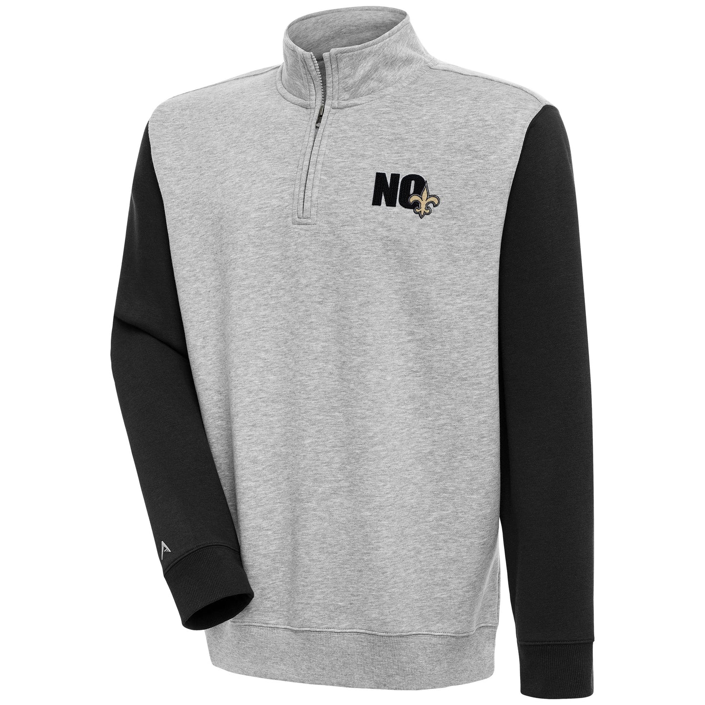 Men's Antigua Heather Gray/Black New Orleans Saints Victory Colorblock Quarter-Zip Pullover Top