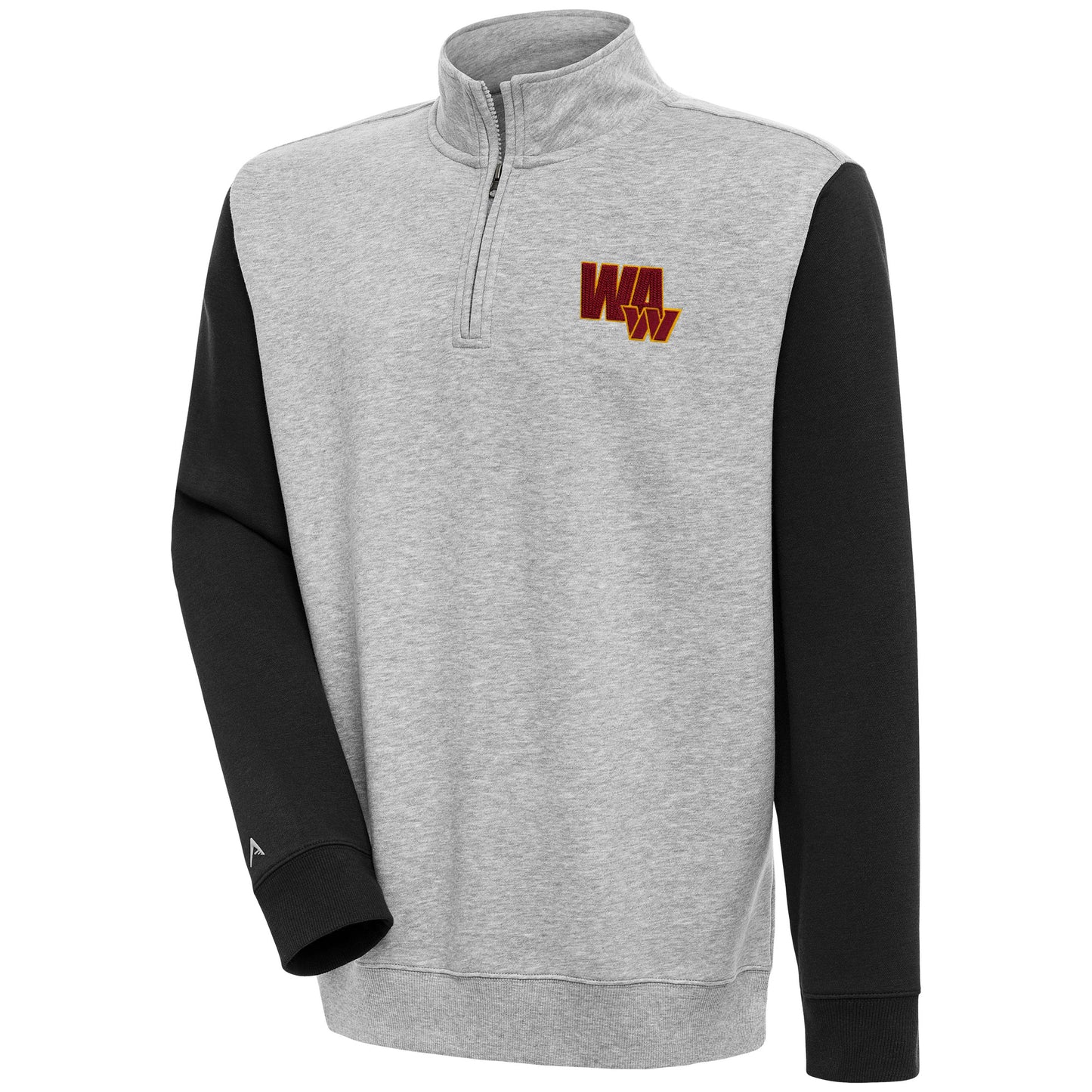 Men's Antigua Heather Gray/Black Washington Commanders Victory Colorblock Quarter-Zip Pullover Top