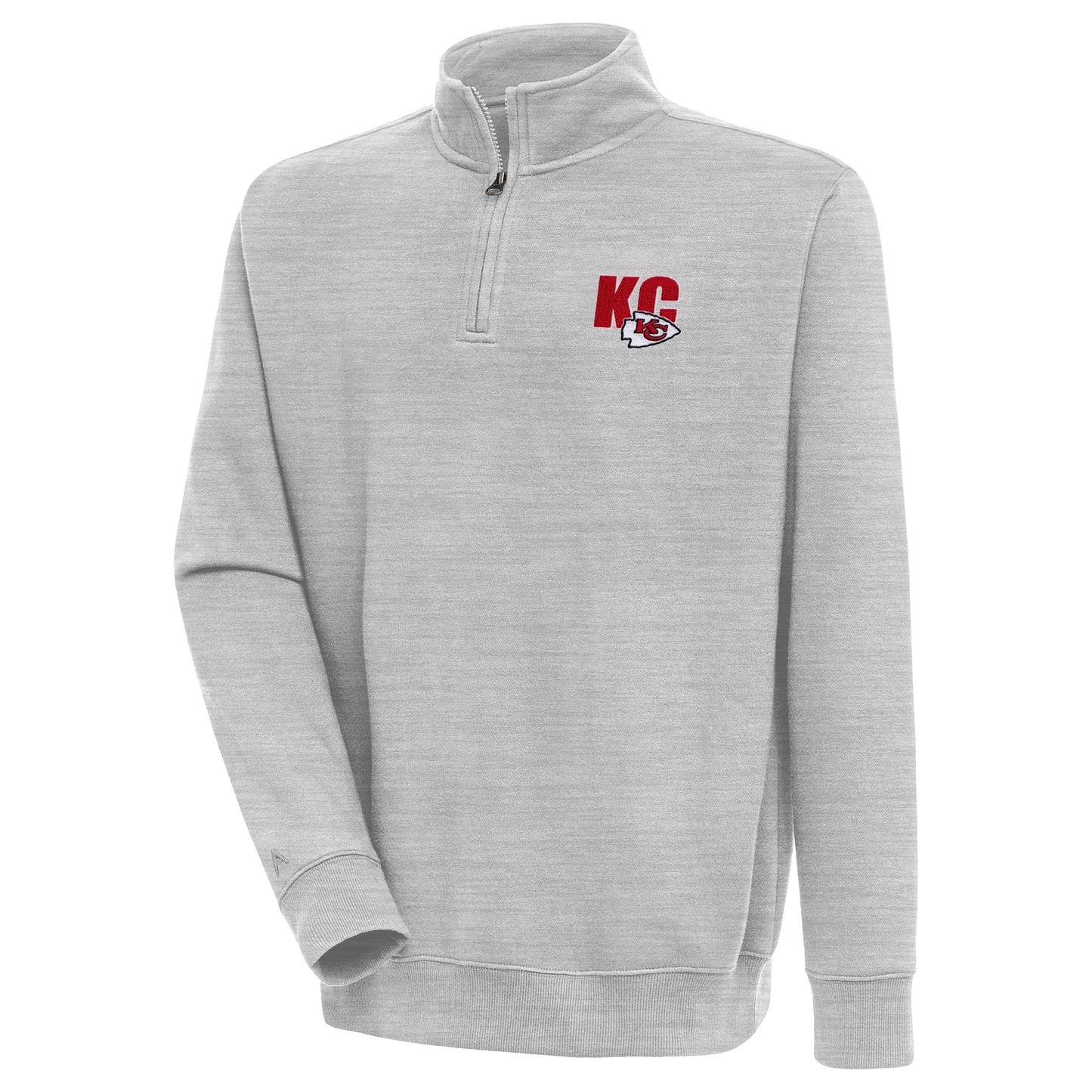 Men's Antigua Heather Gray Kansas City Chiefs Victory Quarter-Zip Pullover Top
