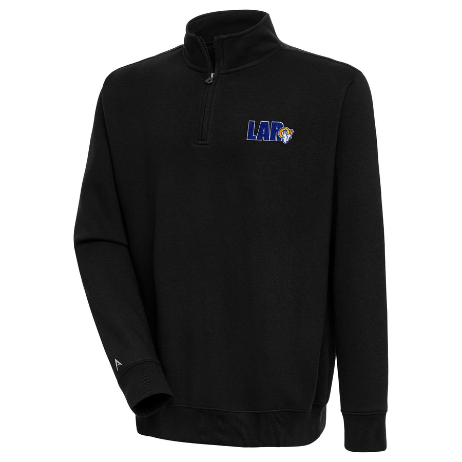 Men's Antigua Black Los Angeles Rams Victory Quarter-Zip Pullover Top