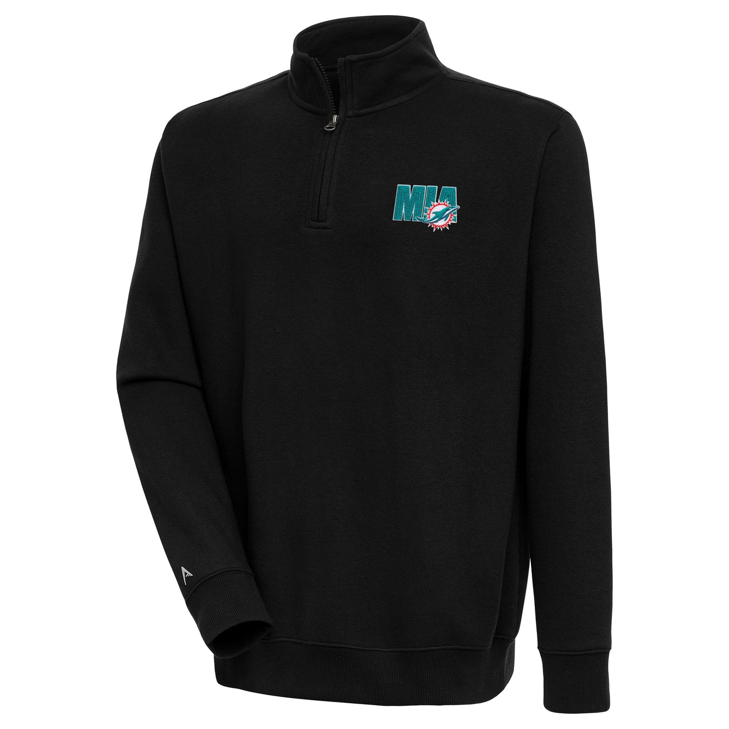 Men's Antigua Black Miami Dolphins Victory Quarter-Zip Pullover Top