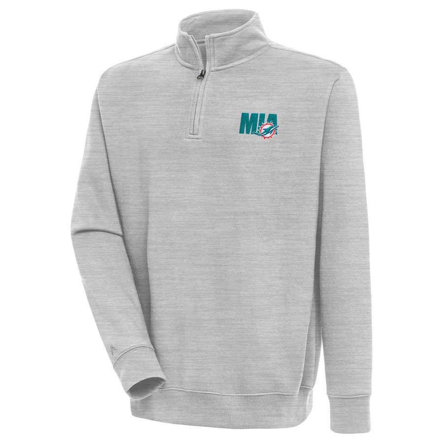 Men's Antigua Heather Gray Miami Dolphins Victory Quarter-Zip Pullover Top
