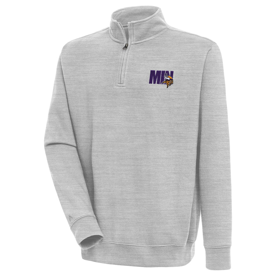 Men's Antigua Heather Gray Minnesota Vikings Victory Quarter-Zip Pullover Top