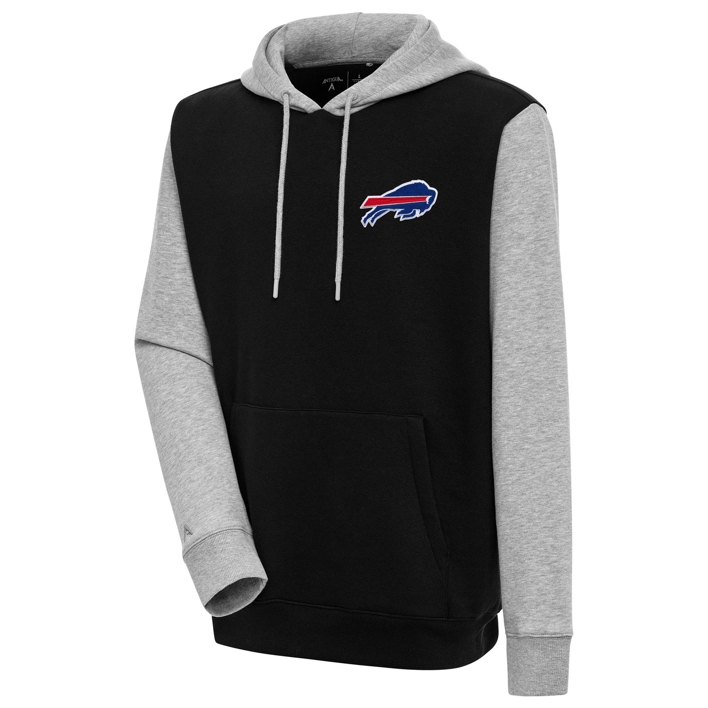 Men's Antigua Black/Heather Gray Buffalo Bills Victory Colorblock Pullover Hoodie