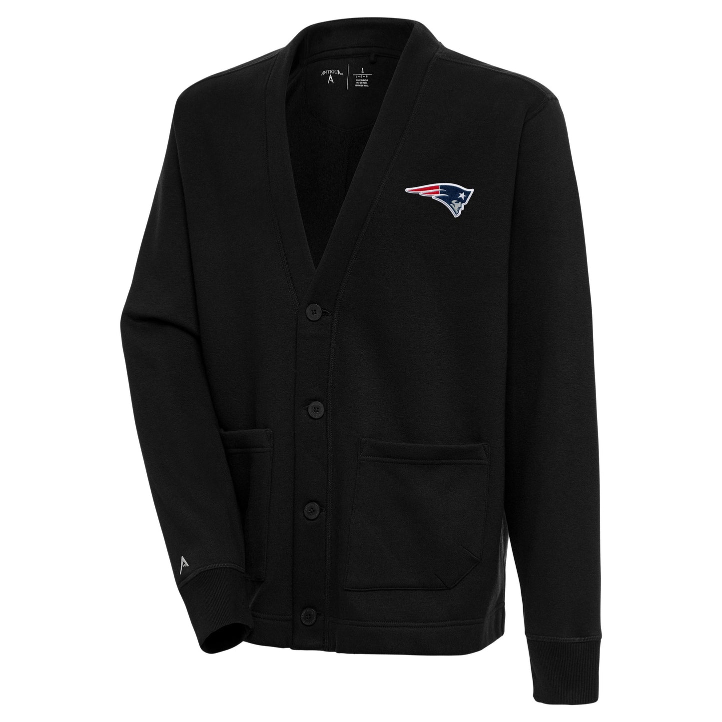 Men's Antigua Black New England Patriots Victory Button-Up Cardigan