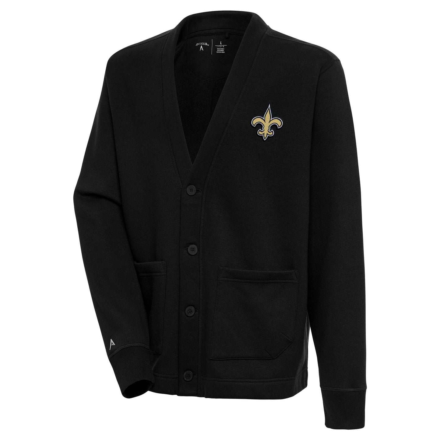 Men's Antigua Black New Orleans Saints Victory Button-Up Cardigan