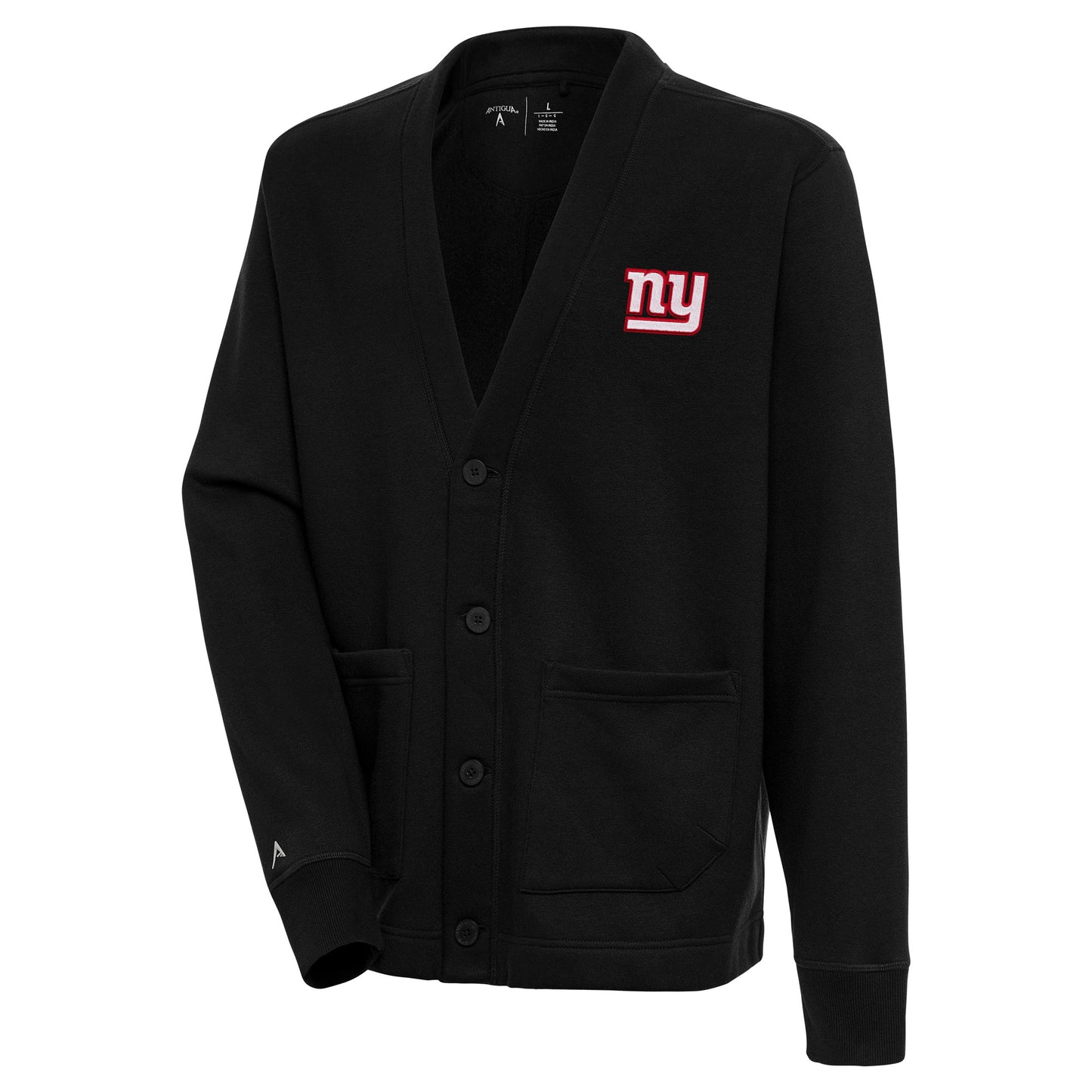 Men's Antigua Black New York Giants Victory Button-Up Cardigan
