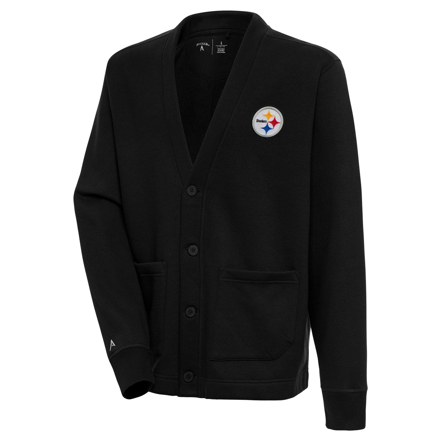 Men's Antigua Black Pittsburgh Steelers Victory Button-Up Cardigan