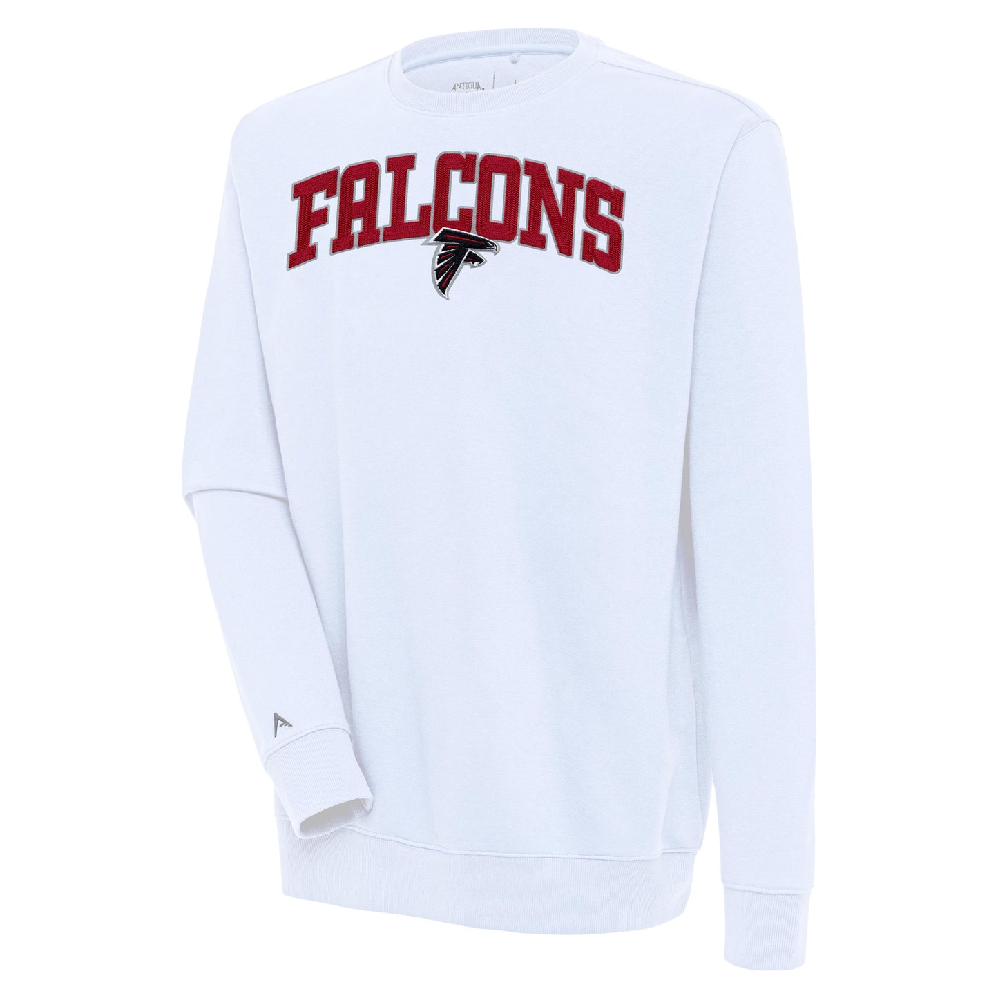 Men's Antigua White Atlanta Falcons Victory Chenille Pullover Sweatshirt