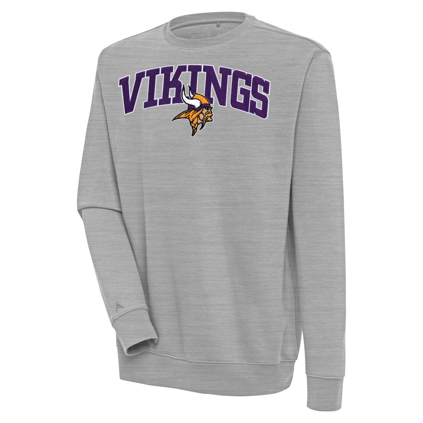 Men's Antigua Heather Gray Minnesota Vikings Victory Chenille Pullover Sweatshirt