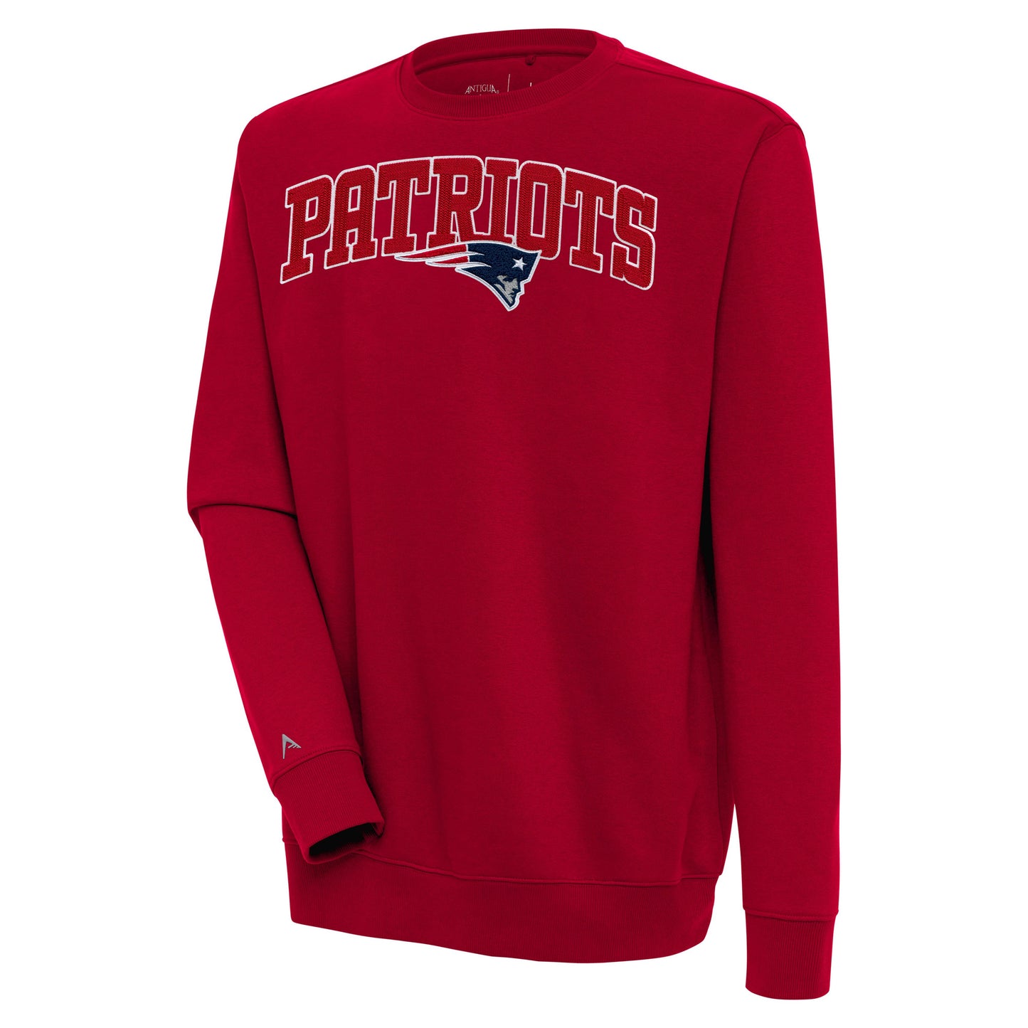 Men's Antigua Red New England Patriots Victory Chenille Pullover Sweatshirt