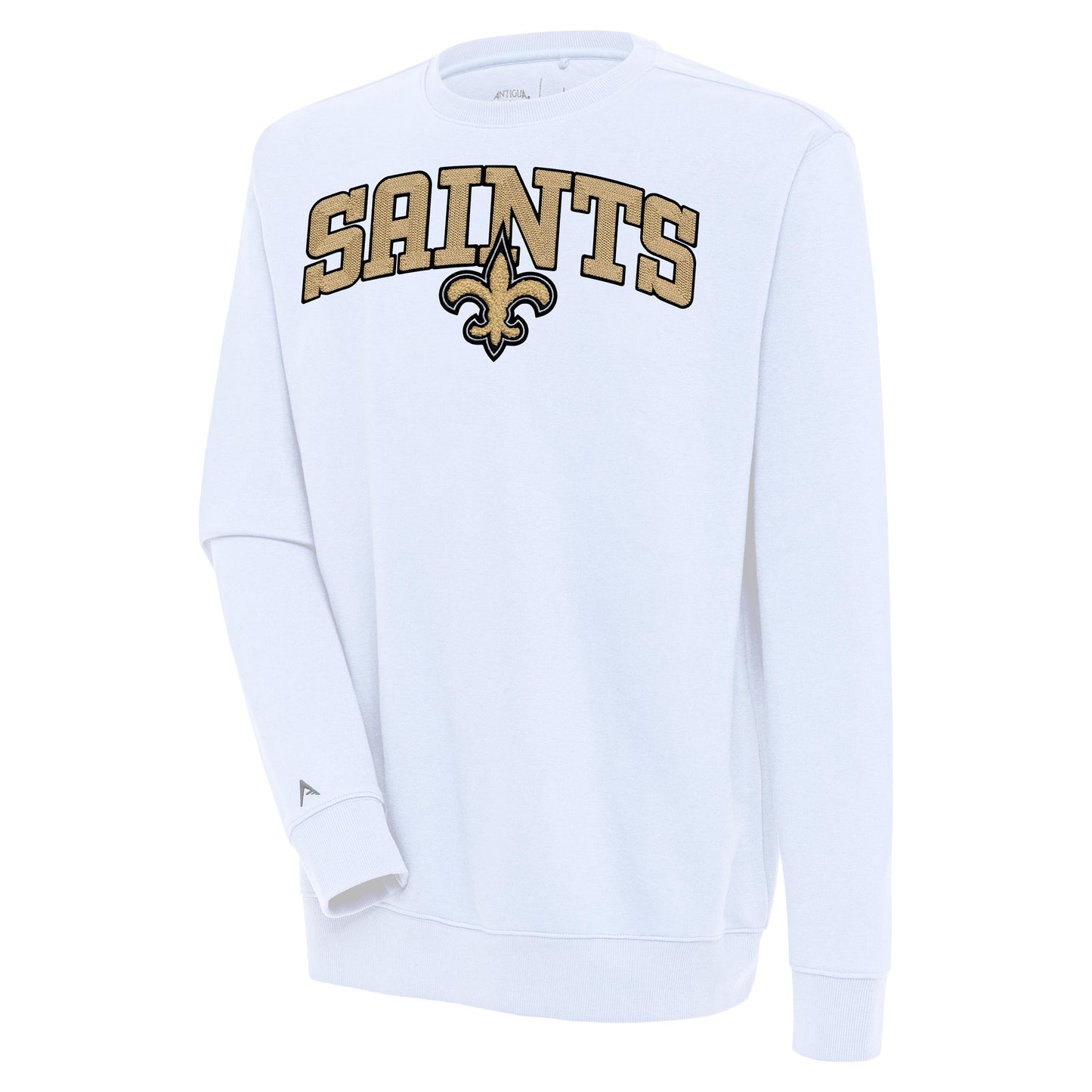 Men's Antigua White New Orleans Saints Victory Chenille Pullover Sweatshirt