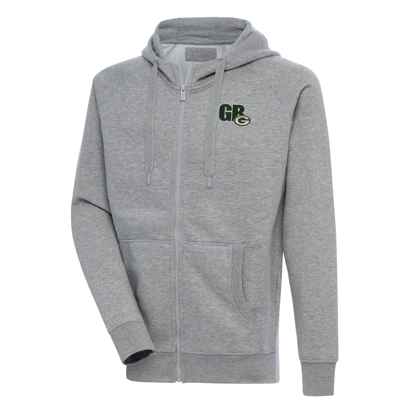 Men's Antigua Heather Gray Green Bay Packers Victory Full-Zip Hoodie