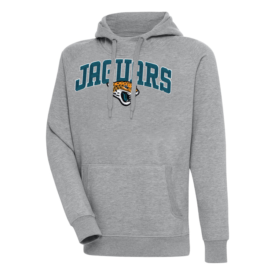 Men's Antigua Heather Gray Jacksonville Jaguars Victory Pullover Hoodie