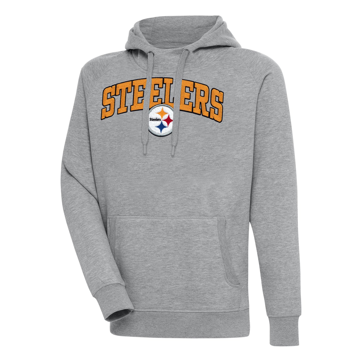 Men's Antigua Heather Gray Pittsburgh Steelers Victory Pullover Hoodie