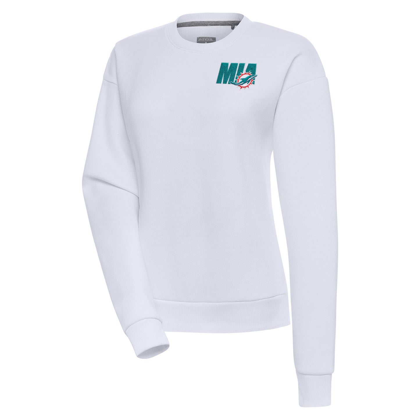 Women's Antigua White Miami Dolphins Victory Pullover Sweatshirt