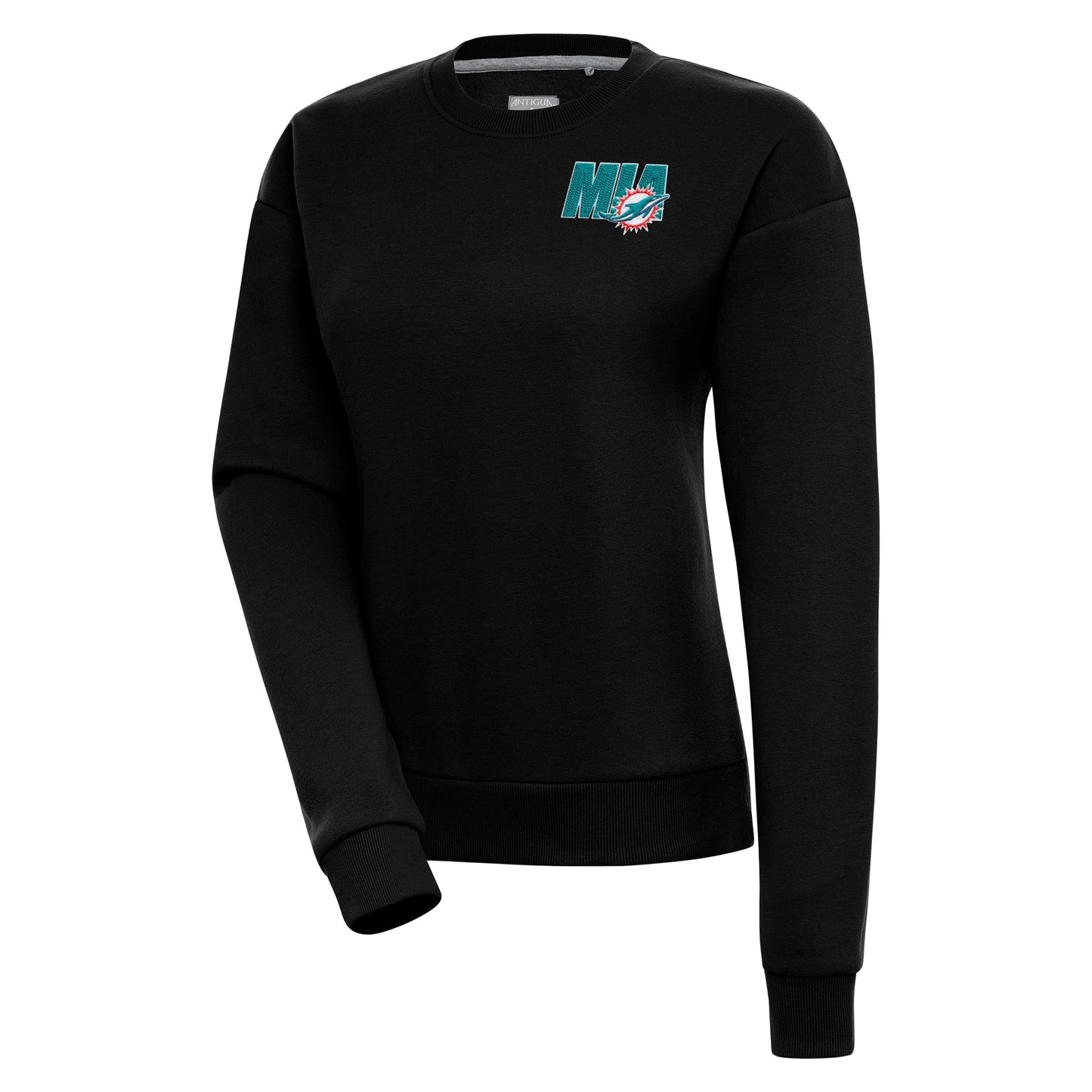 Women's Antigua Black Miami Dolphins Victory Pullover Sweatshirt