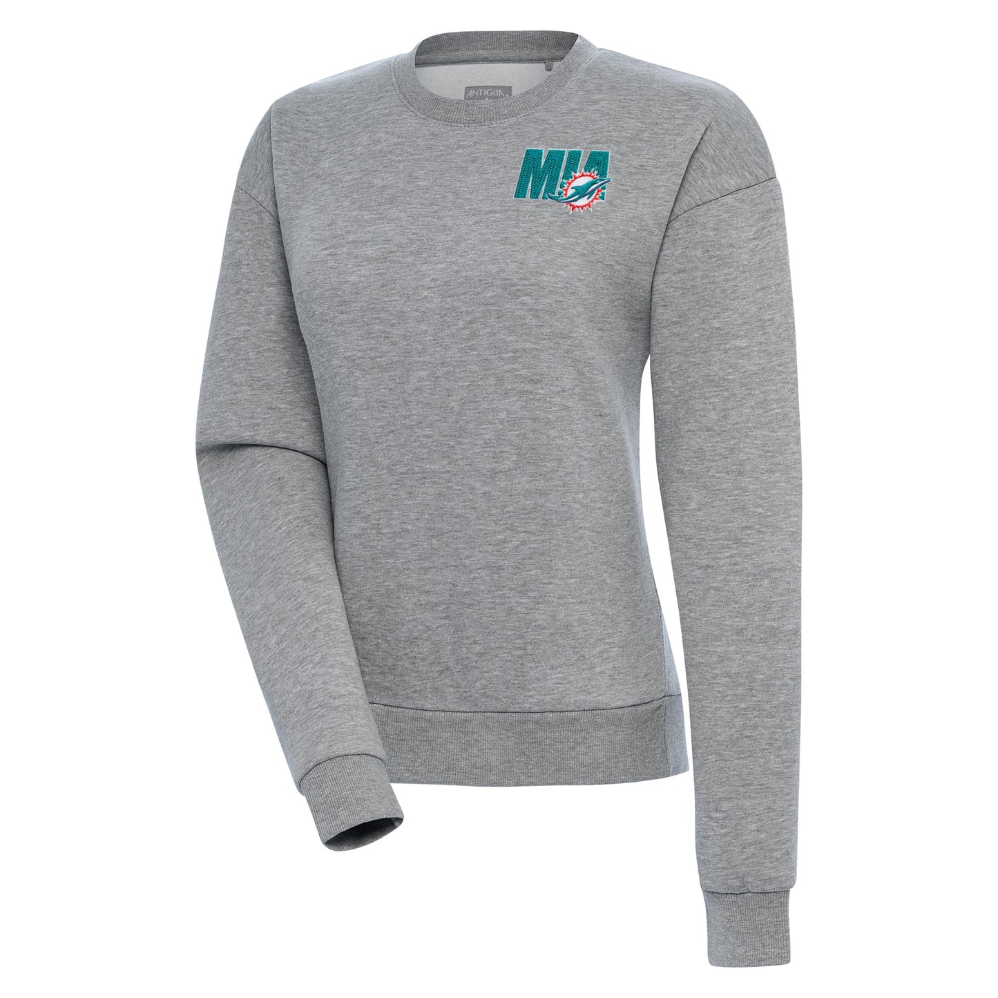 Women's Antigua Heather Gray Miami Dolphins Victory Pullover Sweatshirt