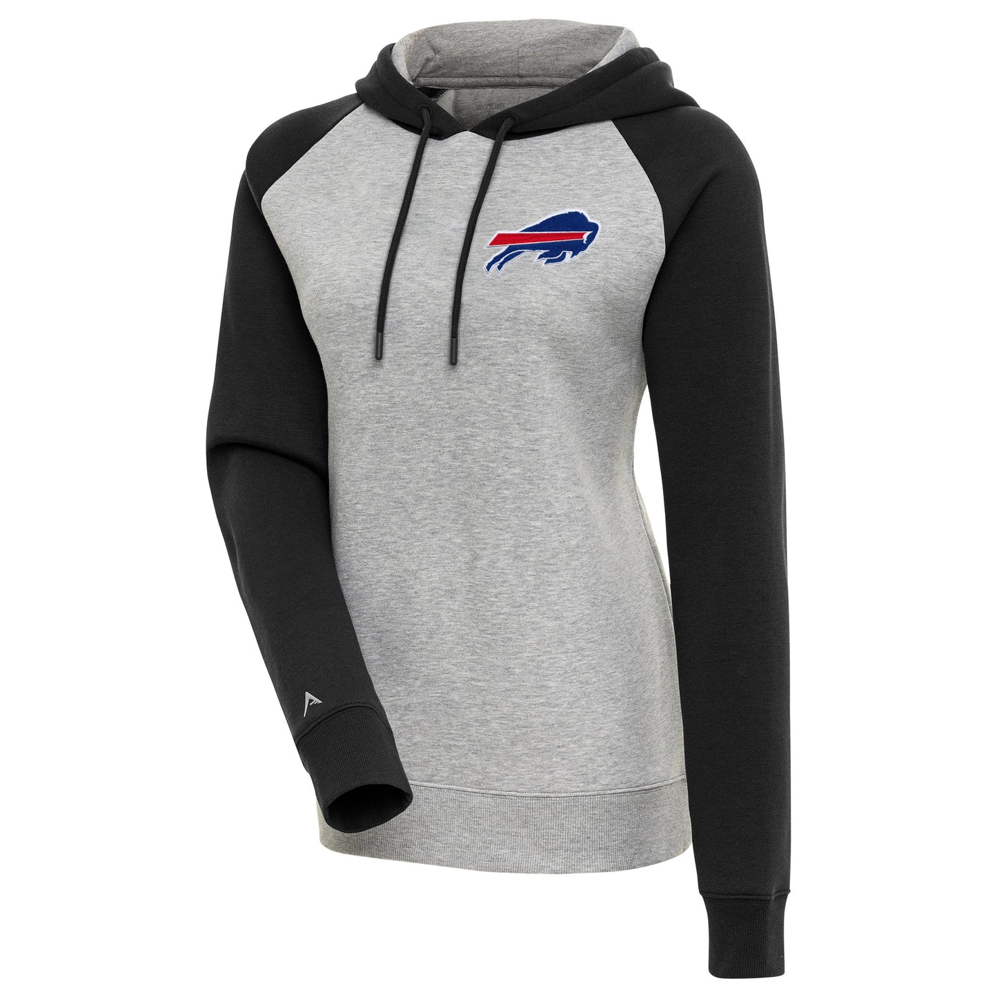 Women's Antigua Heather Gray/Black Buffalo Bills Victory Raglan Sleeve Pullover Hoodie