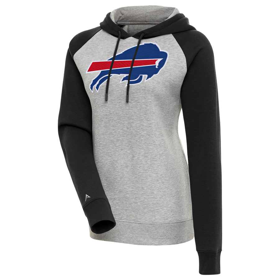 Women's Antigua Heather Gray/Black Buffalo Bills Victory Raglan Sleeve Pullover Hoodie