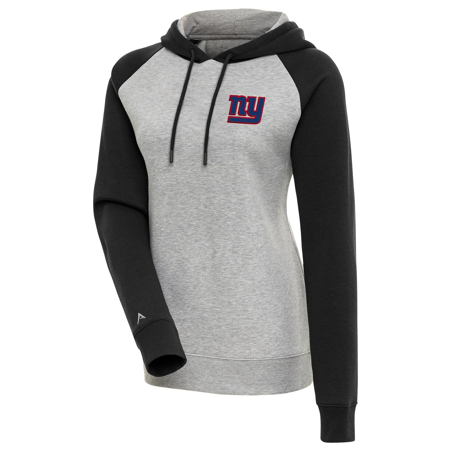 Women's Antigua Heather Gray/Black New York Giants Victory Raglan Sleeve Pullover Hoodie