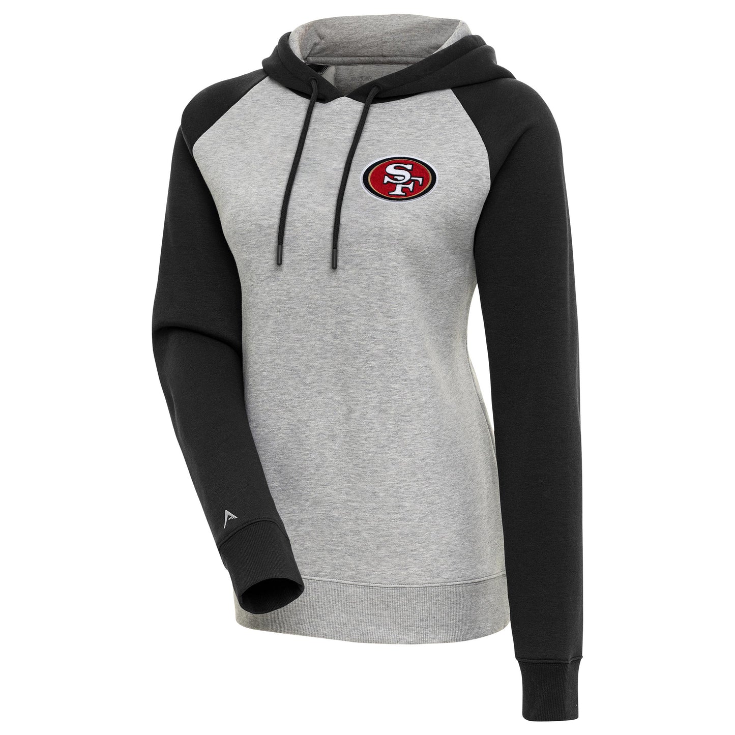 Women's Antigua Heather Gray/Black San Francisco 49ers Victory Raglan Sleeve Pullover Hoodie