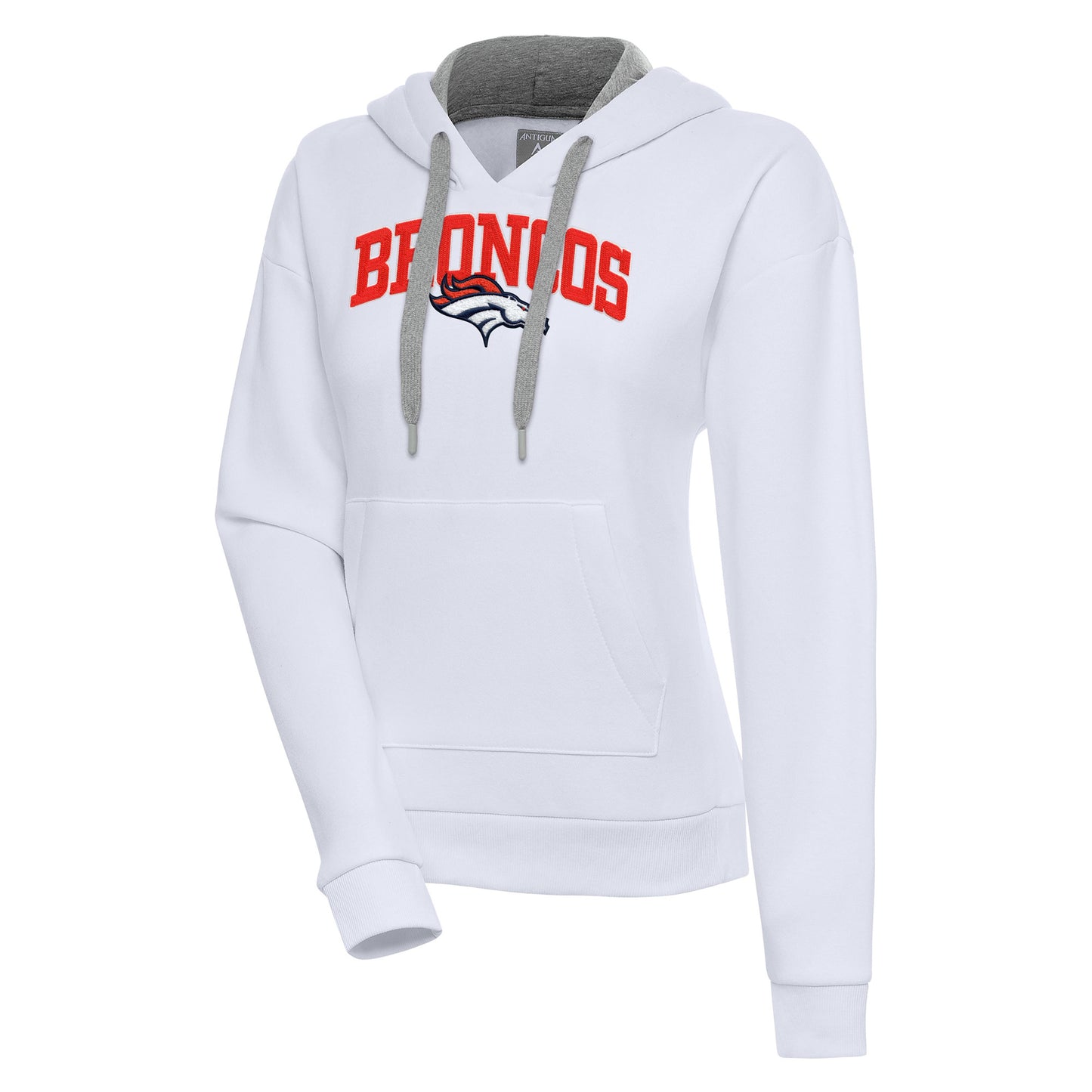 Women's Antigua White Denver Broncos Victory Chenille Pullover Hoodie