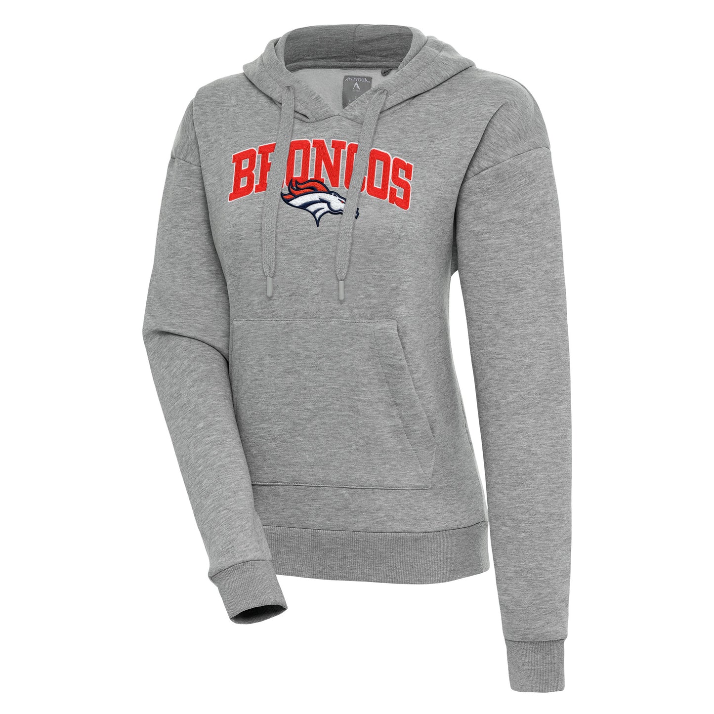 Women's Antigua Heather Gray Denver Broncos Victory Chenille Pullover Hoodie
